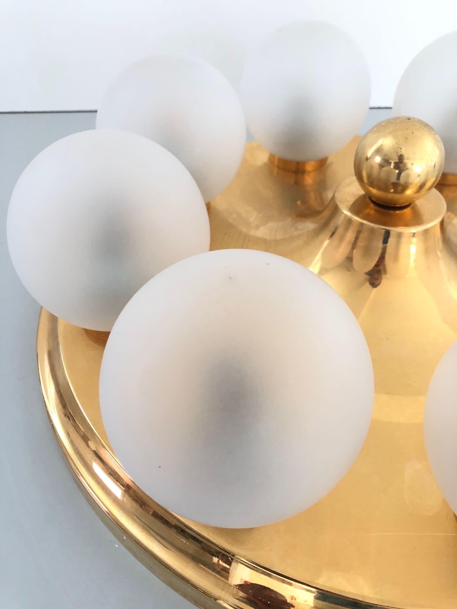 Atomic Age Gold Metal and 8 Ball Flush Mount Light by Kinkeldey, 1970s, Germany For Sale 1