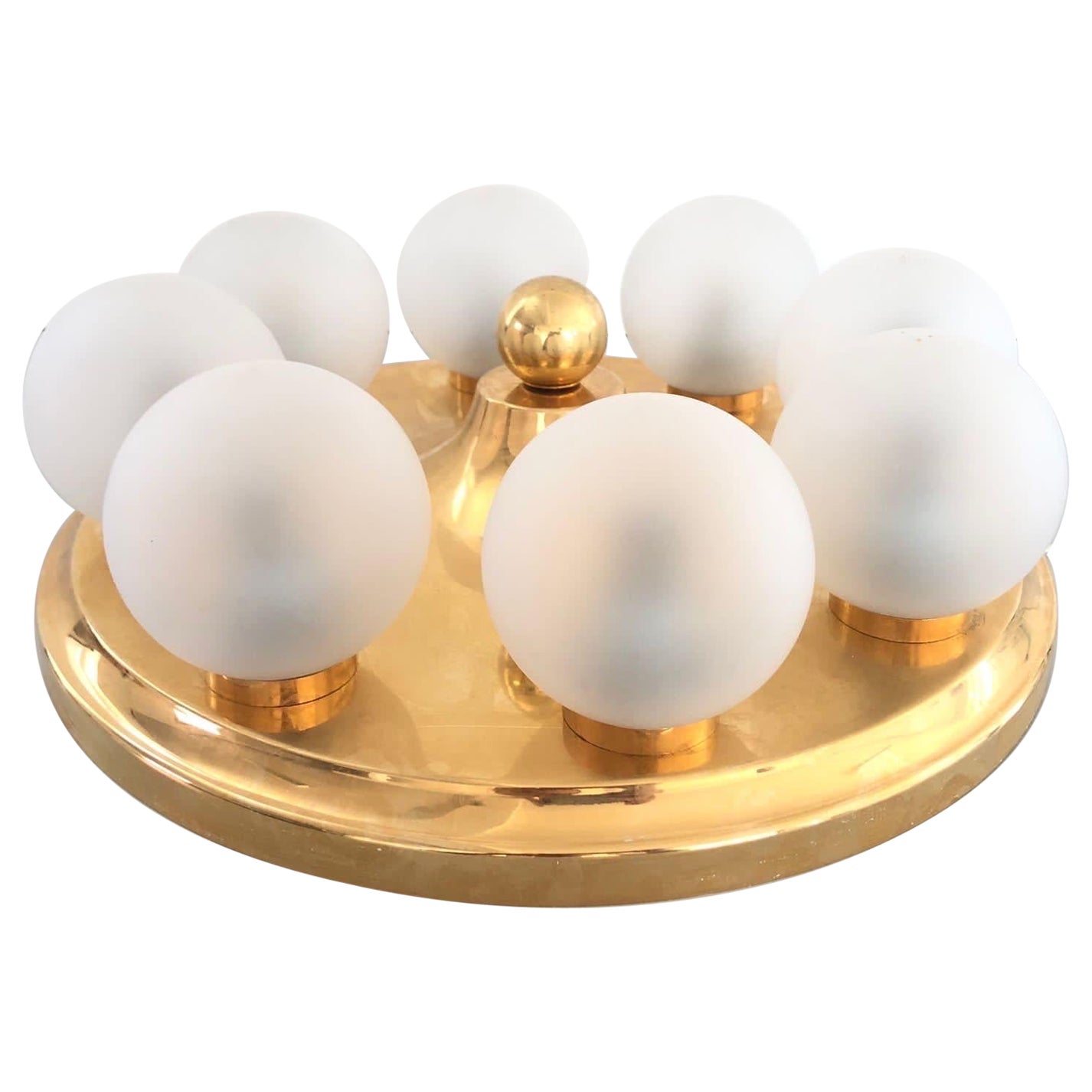 Lampe encastrée en métal doré et 8 boules de l'ère atomique de Kinkeldey, 1970, Allemagne en vente