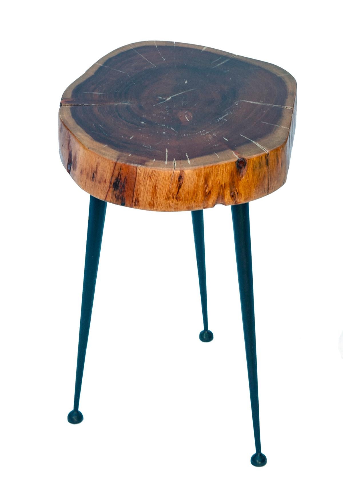 Organic Modern Atomic Age Industrial 3 Legged Table/ Rustic Wood Top  For Sale
