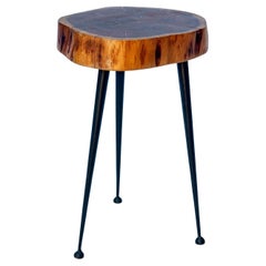 Vintage Atomic Age Industrial 3 Legged Table/ Rustic Wood Top 