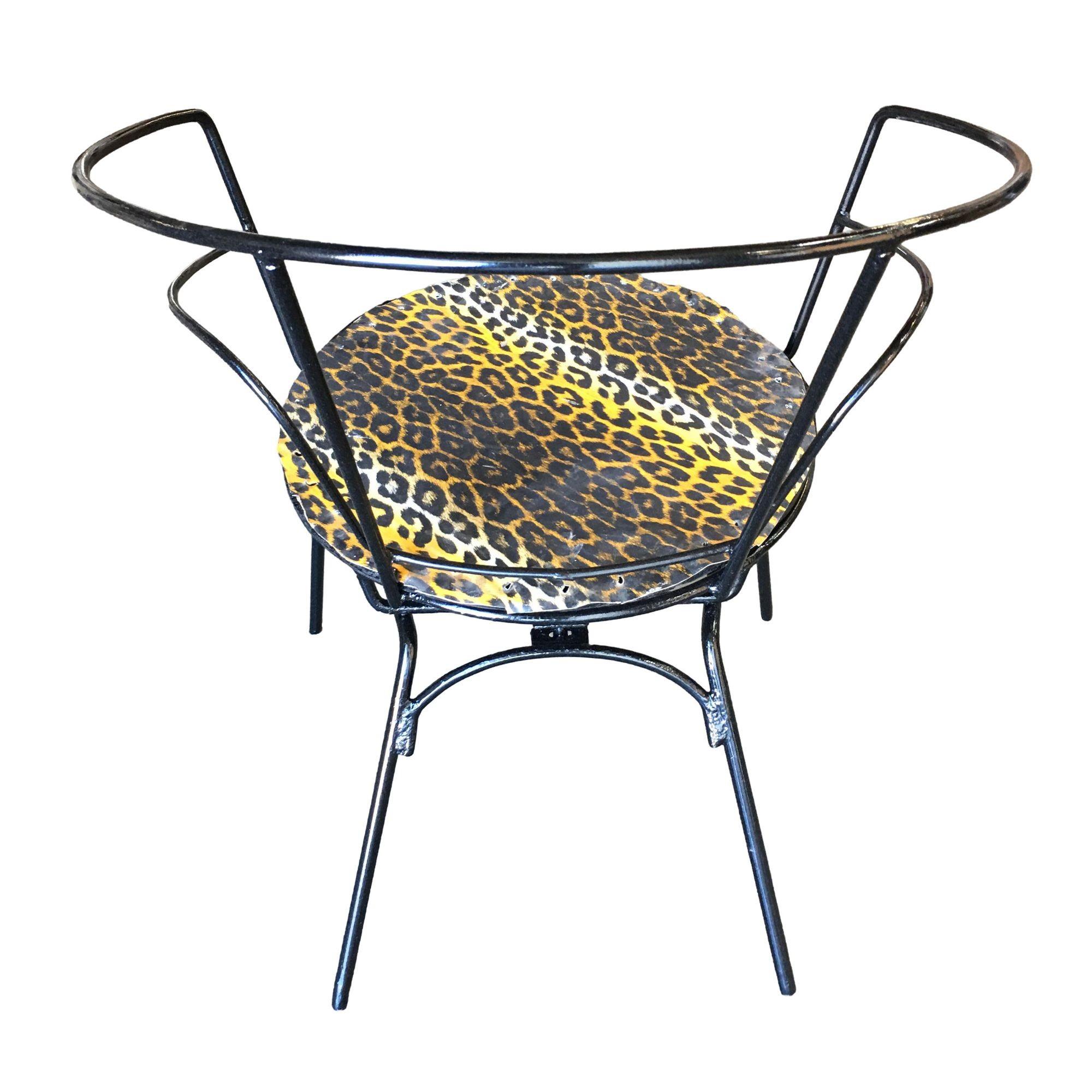 Atomic Age Iron Wire Side Armchair w/ Leopard Print Seat, Pair In Excellent Condition For Sale In Van Nuys, CA