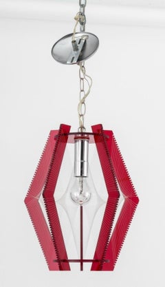 Atomic Age Lucite String & Red Acrylic Pendant