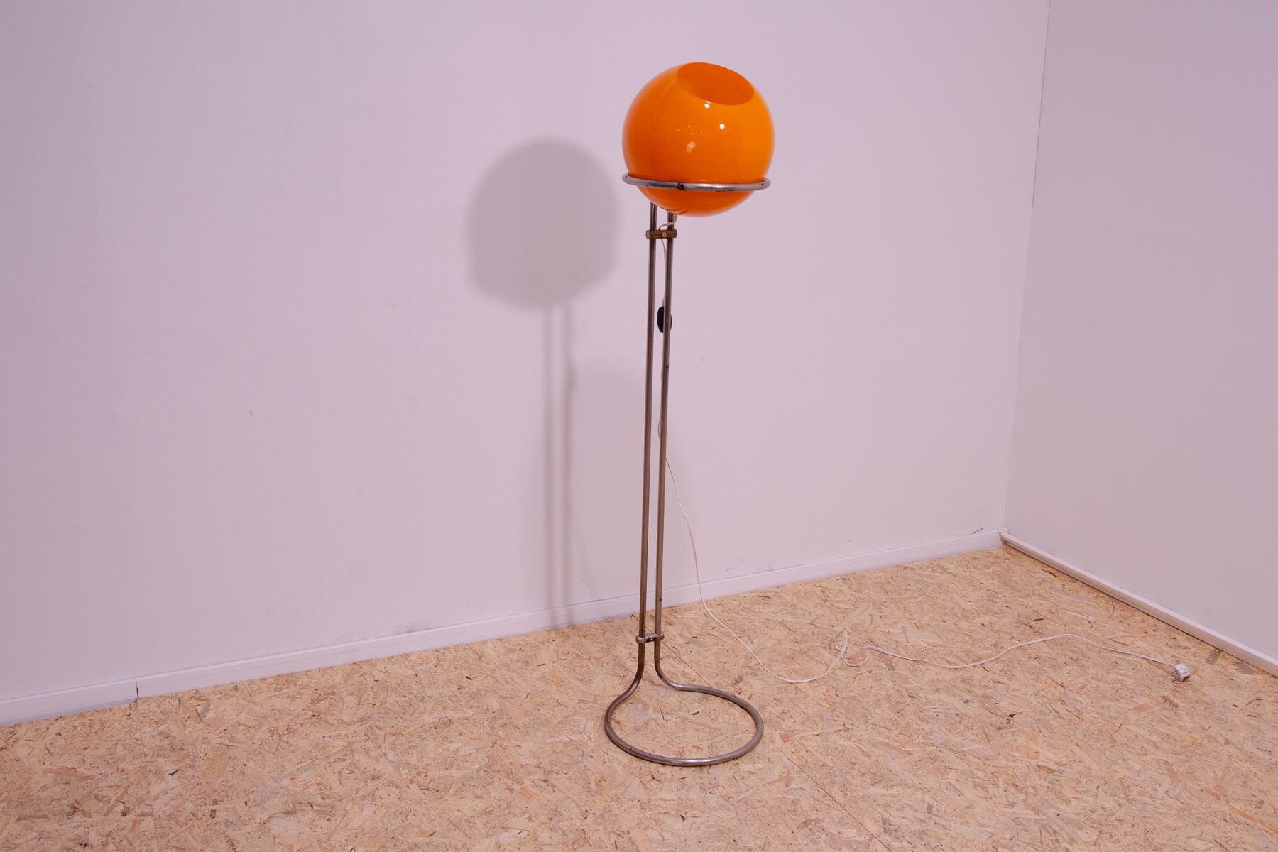 Mid-Century Modern Atomic age Orange glass floor lamp by Tibor Hazi, Hungary, 1973 For Sale