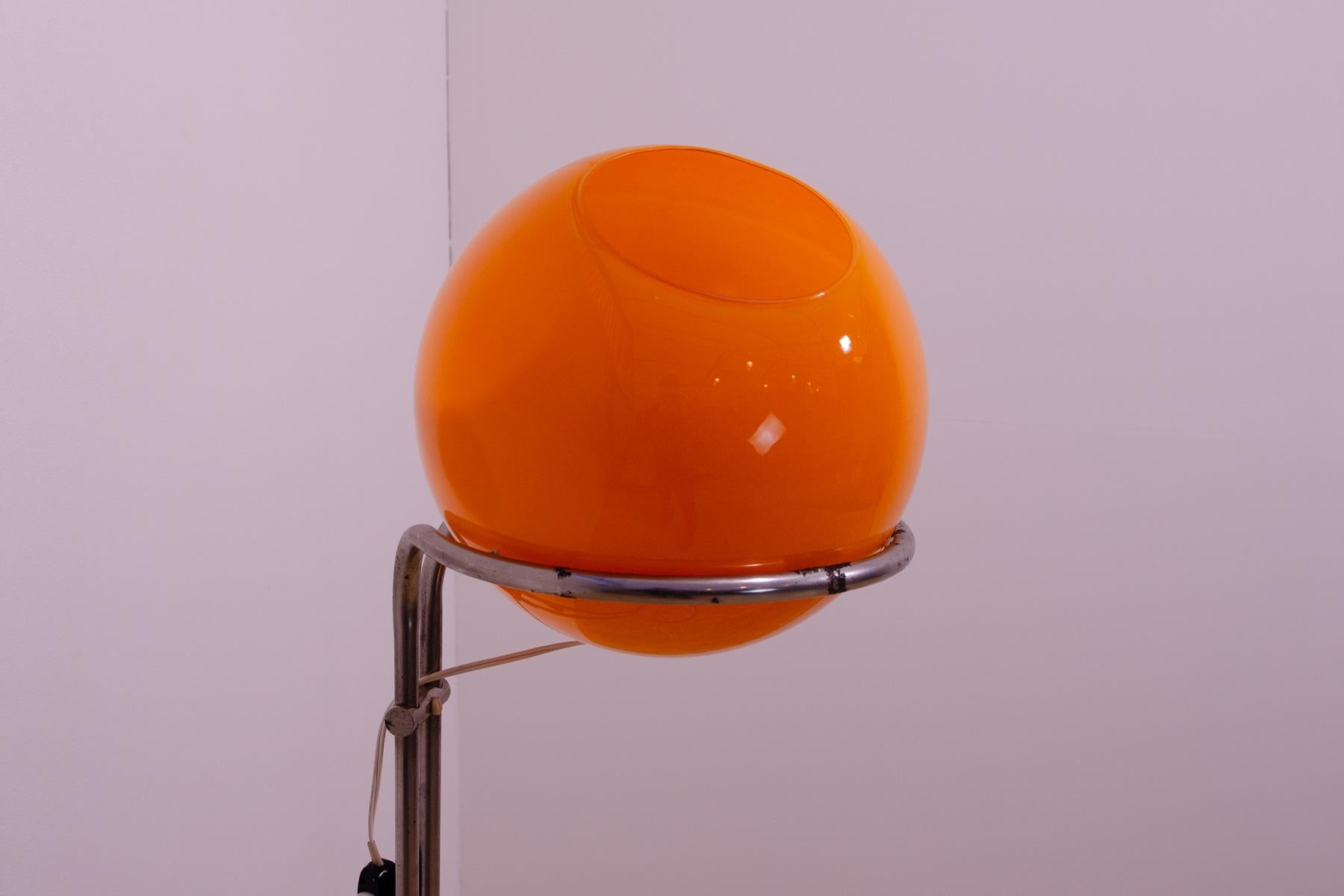 Metal Atomic age Orange glass floor lamp by Tibor Hazi, Hungary, 1973 For Sale