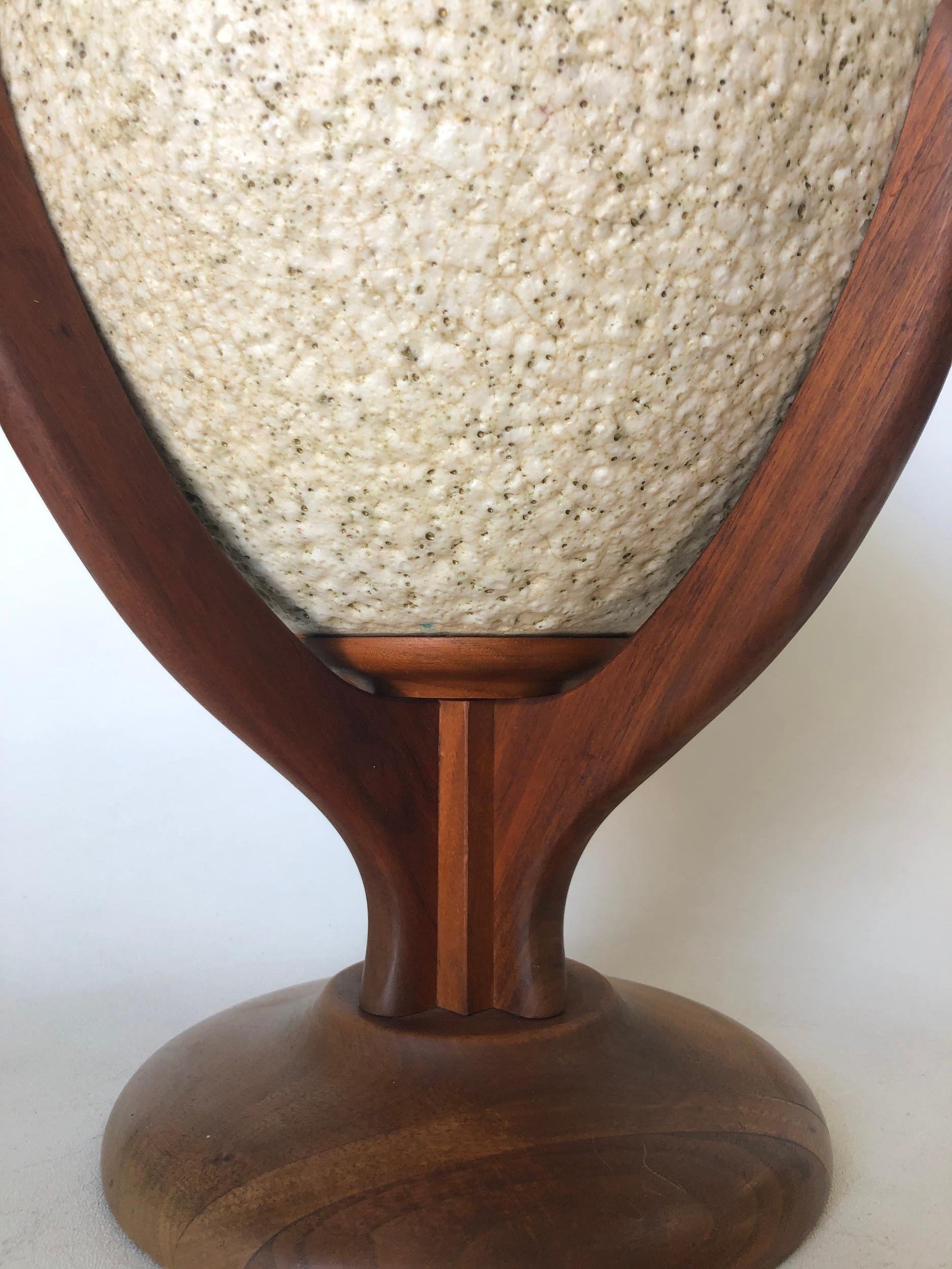 American Atomic Age Pebble Stone and Teak Table Lamp For Sale