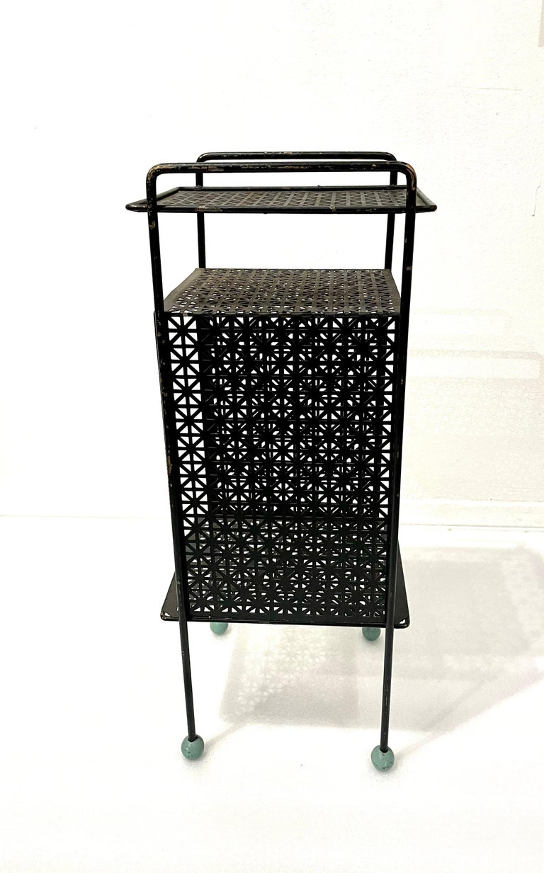 Atomic Age Perforated Metal Record/Telephone Stand For Sale at 1stDibs