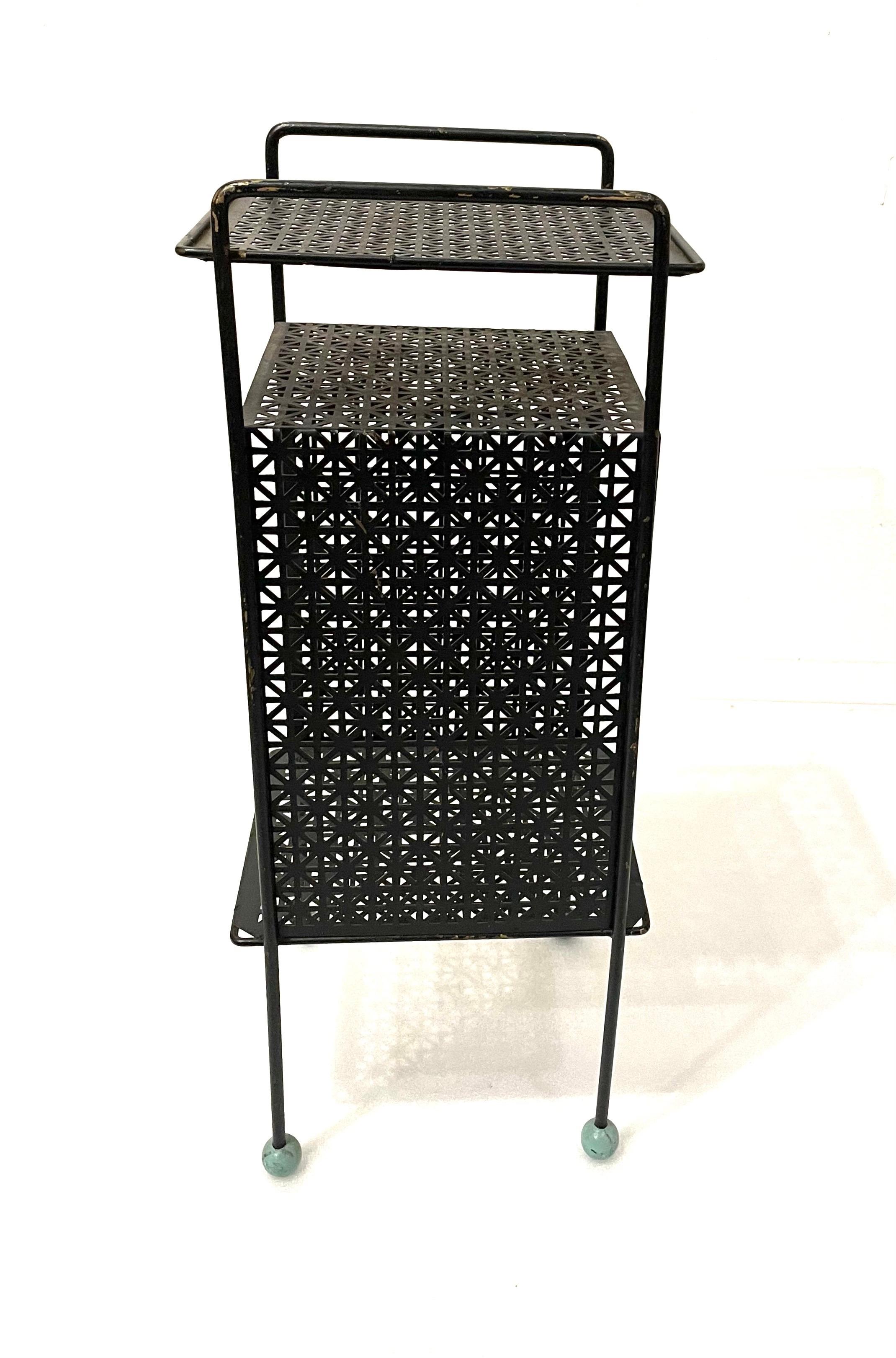 Mid-Century Modern Atomic Age Perforated Metal Record/Telephone Stand For Sale