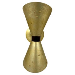Atomic Age Rare Brushed Brass Finish Double Head Cone Wall Sconce