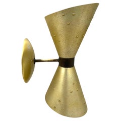 Atomic Age Rare Brushed Brass Finish Double Head Cone Wall Sconce