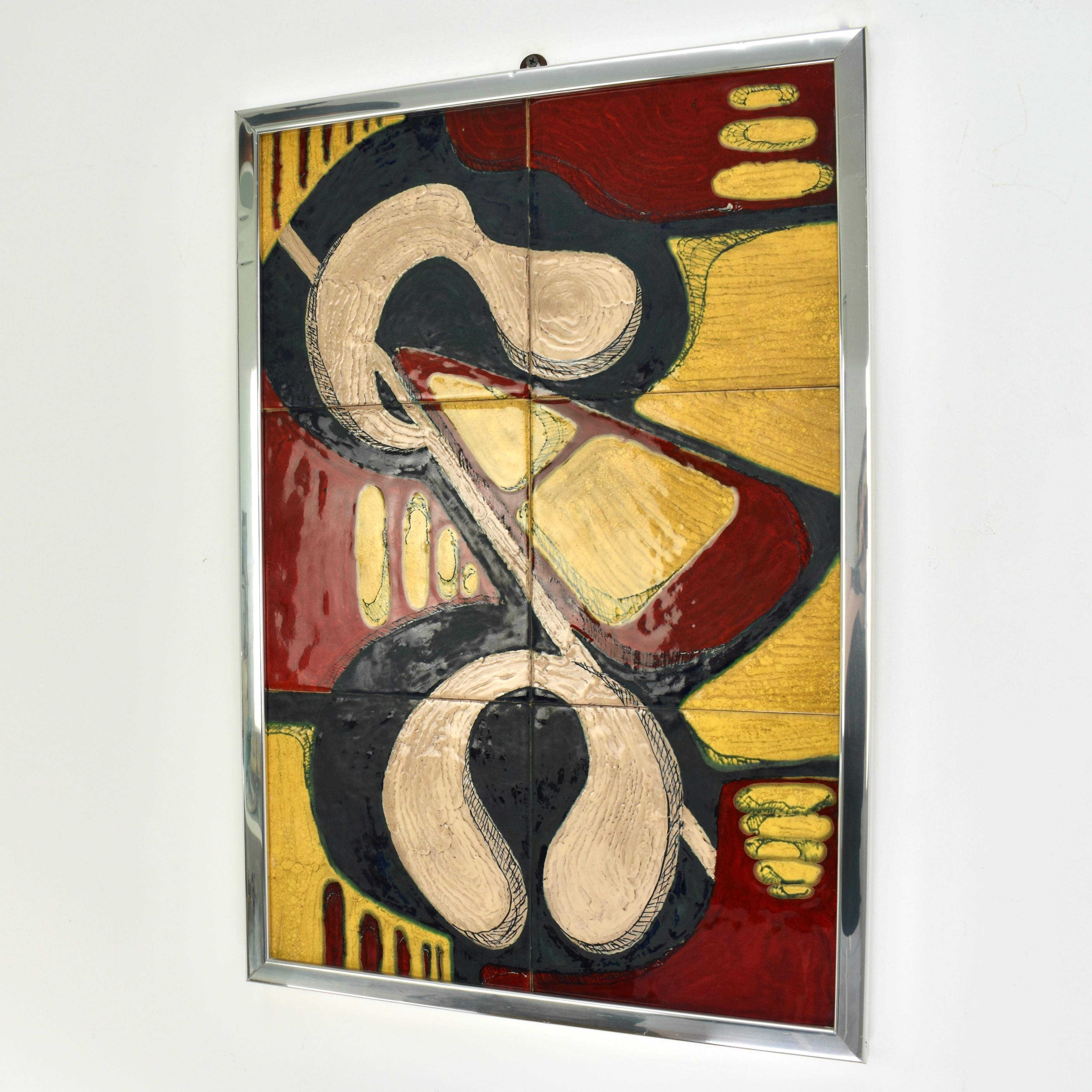 Mid-Century Modern Atomic Age Tile Tableau, Italy 1970s For Sale