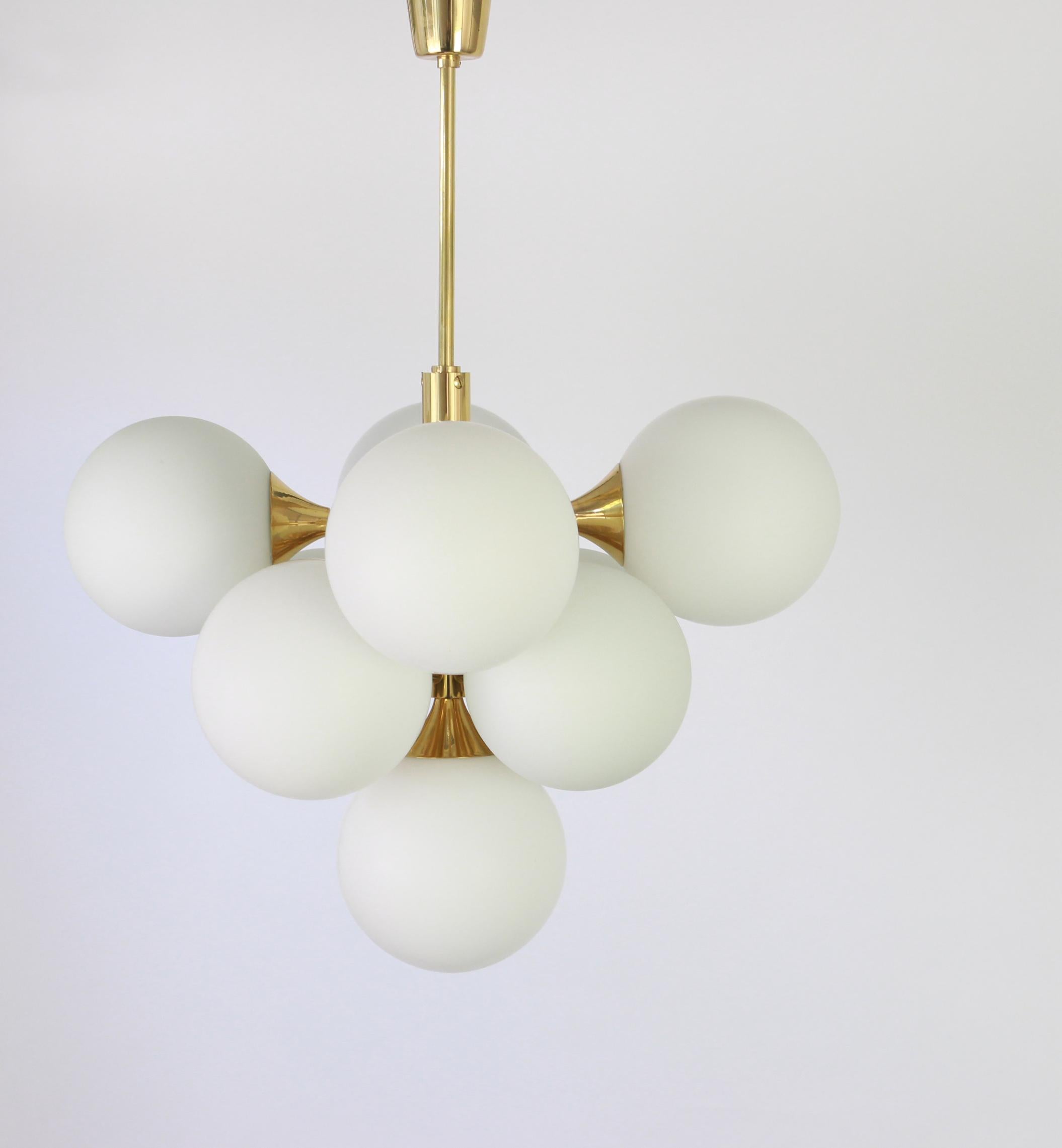 Mid-Century Modern 1 of 2 Atomic Brass Chandelier by Kaiser, Germany, 1960s For Sale