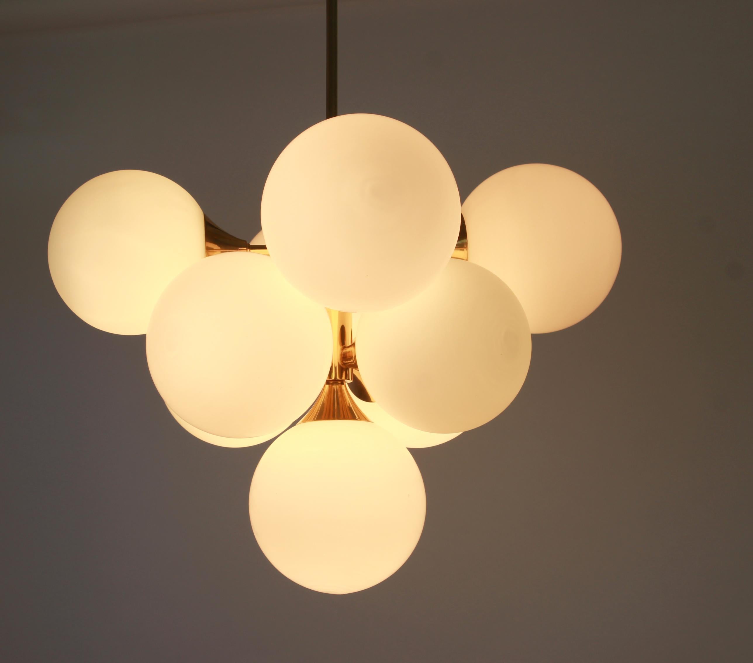Mid-20th Century 1 of 2 Atomic Brass Chandelier by Kaiser, Germany, 1960s For Sale