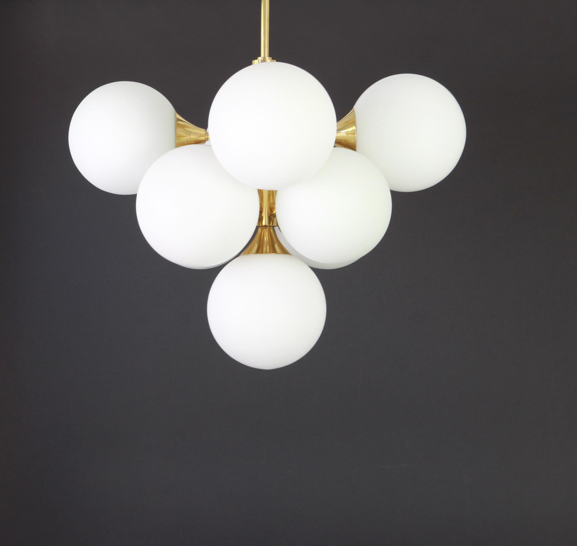 1 of 2 Atomic Brass Chandelier by Kaiser, Germany, 1960s For Sale 1