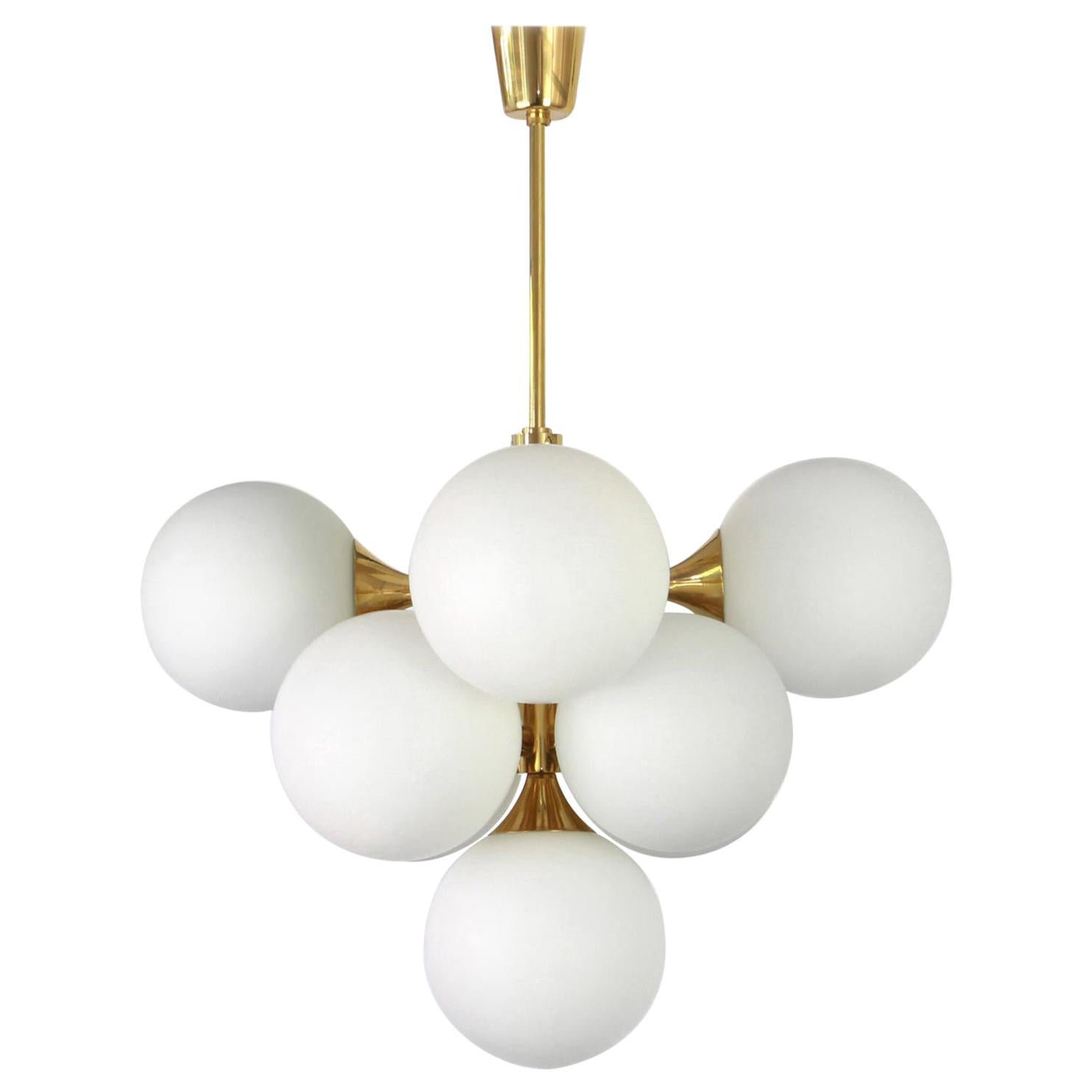 1 of 2 Atomic Brass Chandelier by Kaiser, Germany, 1960s For Sale