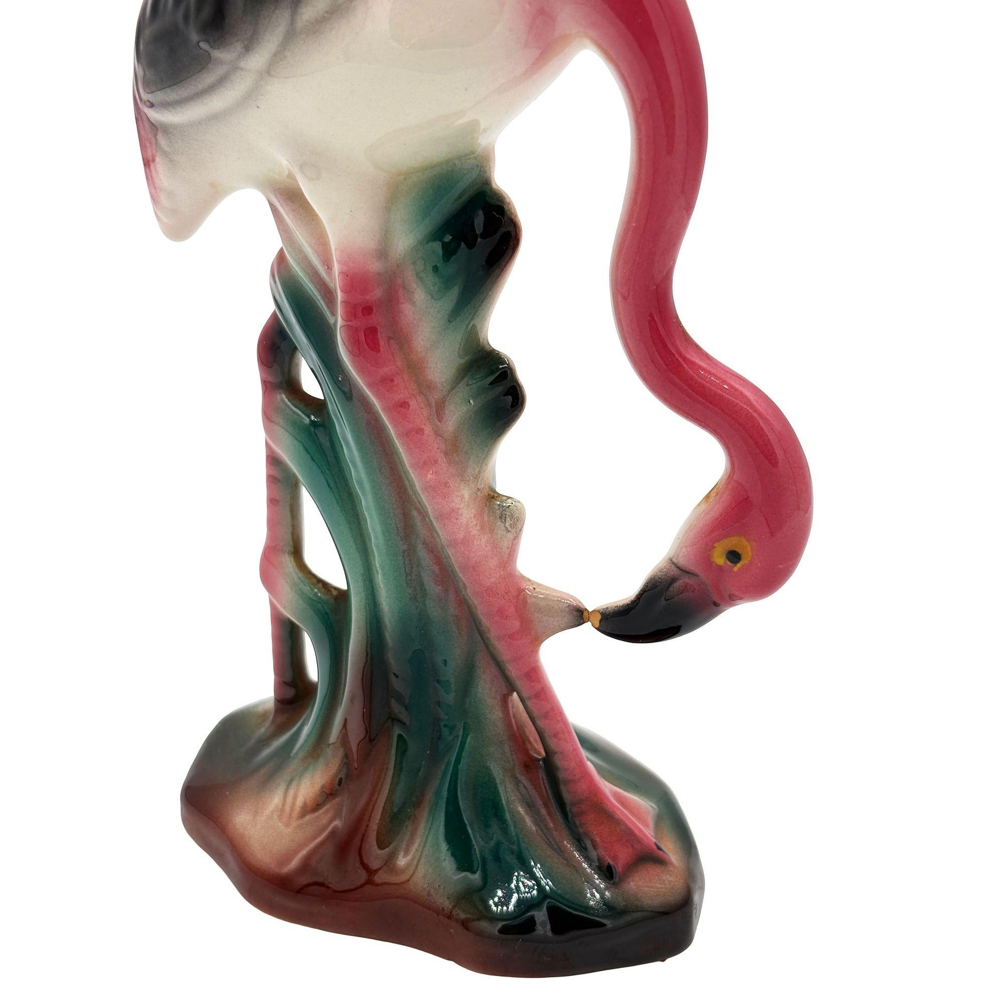 Atomic California Pottery Ceramic Grazing Tropical Pink Flamingo Figurine Statue For Sale 1
