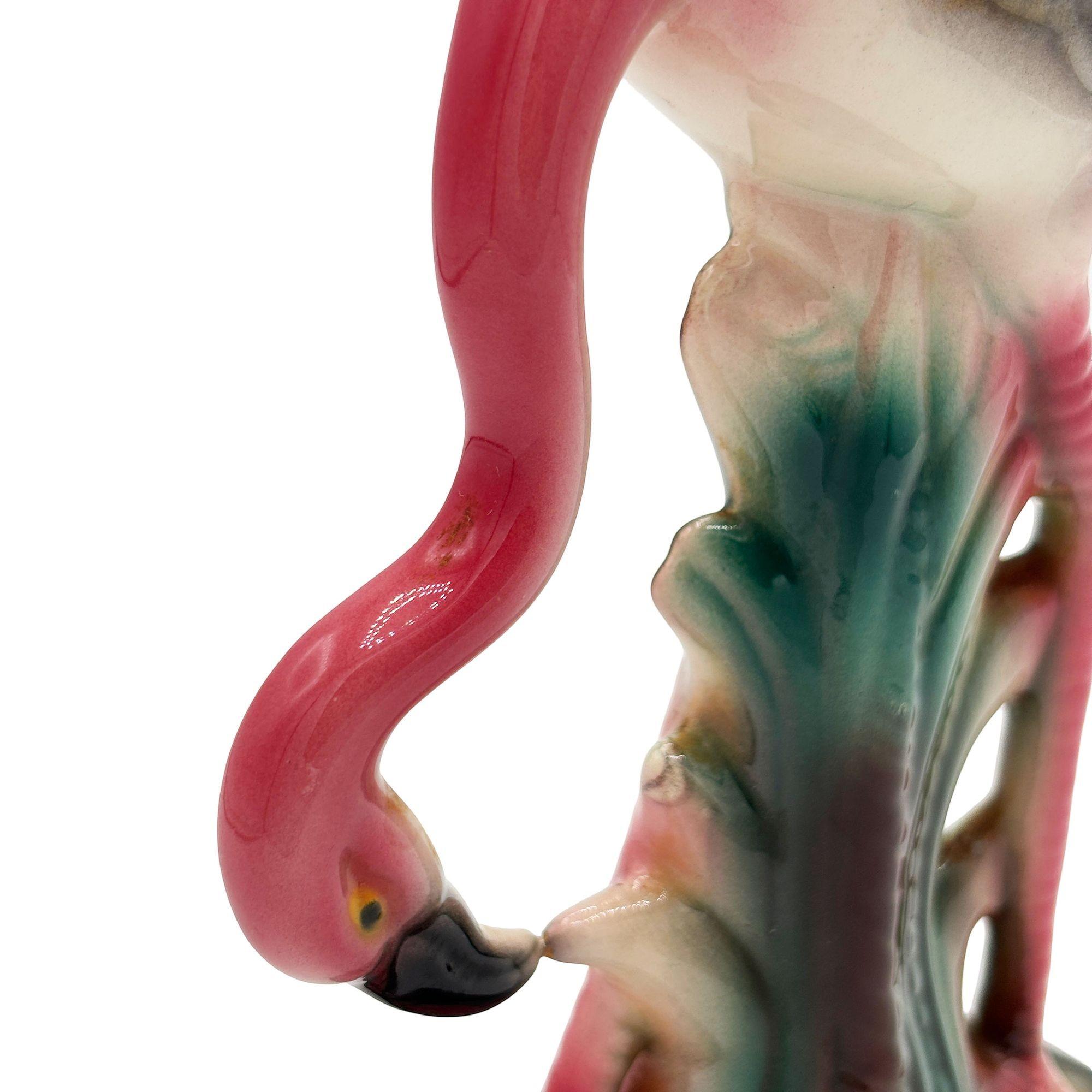 Atomic California Pottery Ceramic Grazing Tropical Pink Flamingo Figurine Statue For Sale 2