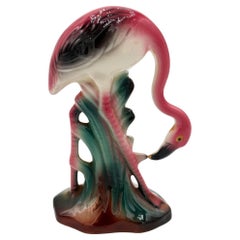 Atomic California Pottery Ceramic Grazing Tropical Pink Flamingo Figurine Statue