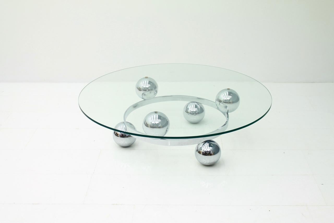 French Atomic Chrome and Glass Coffee Table Space Age Sputnik, 1970s