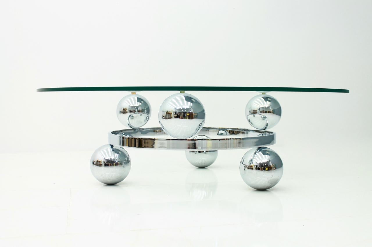 Atomic Chrome and Glass Coffee Table Space Age Sputnik, 1970s In Good Condition In Frankfurt / Dreieich, DE