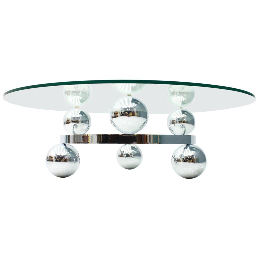 Atomic Chrome and Glass Coffee Table Space Age Sputnik, 1970s