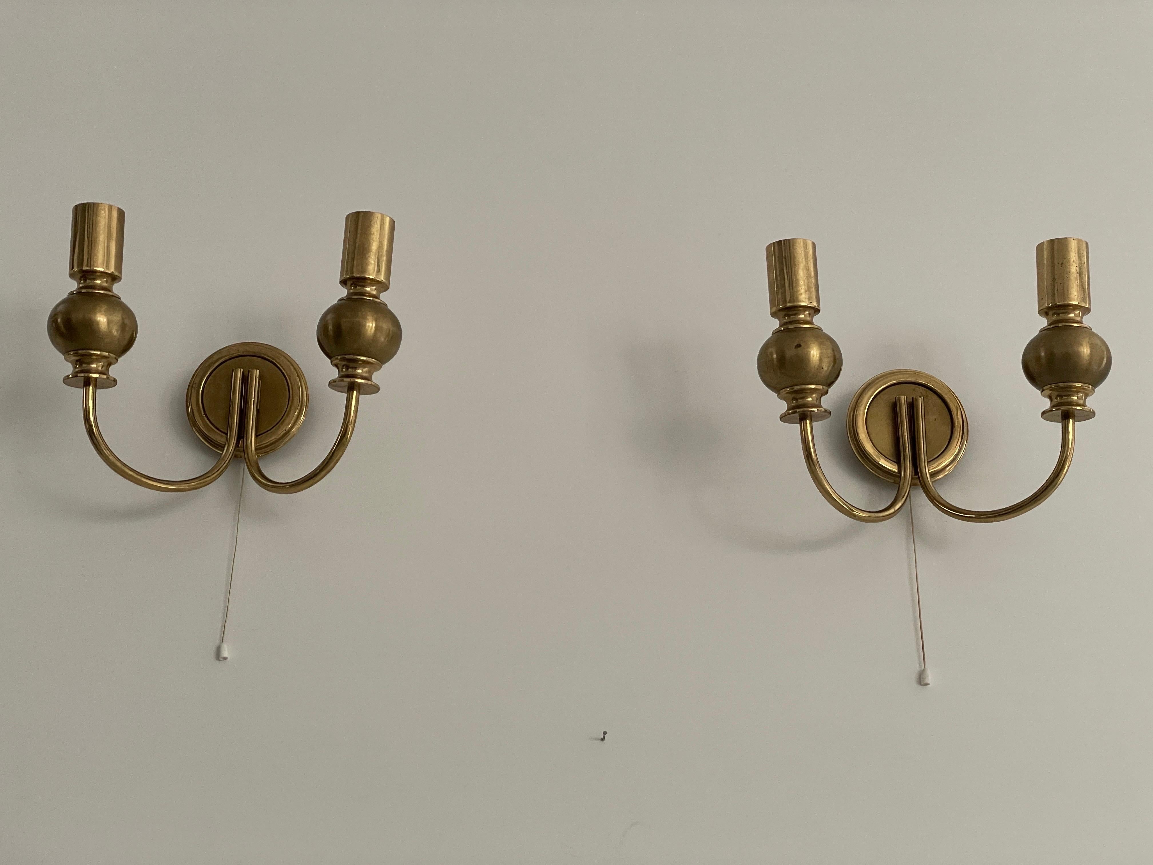 Mid-Century Modern Atomic Design Brass Pair of Sconces by N Leuchten, 1950s, Germany For Sale