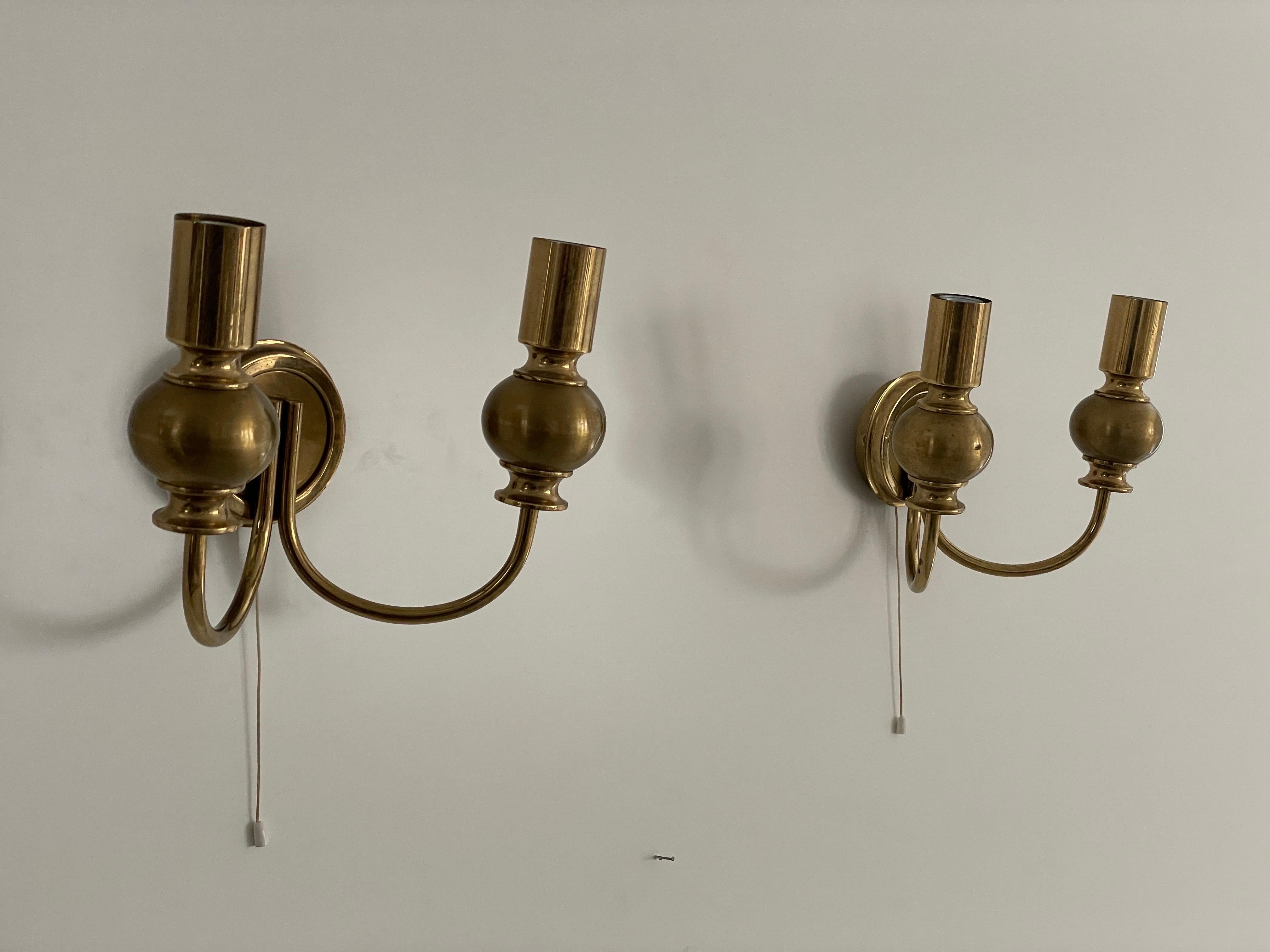 Atomic Design Brass Pair of Sconces by N Leuchten, 1950s, Germany In Excellent Condition For Sale In Hagenbach, DE
