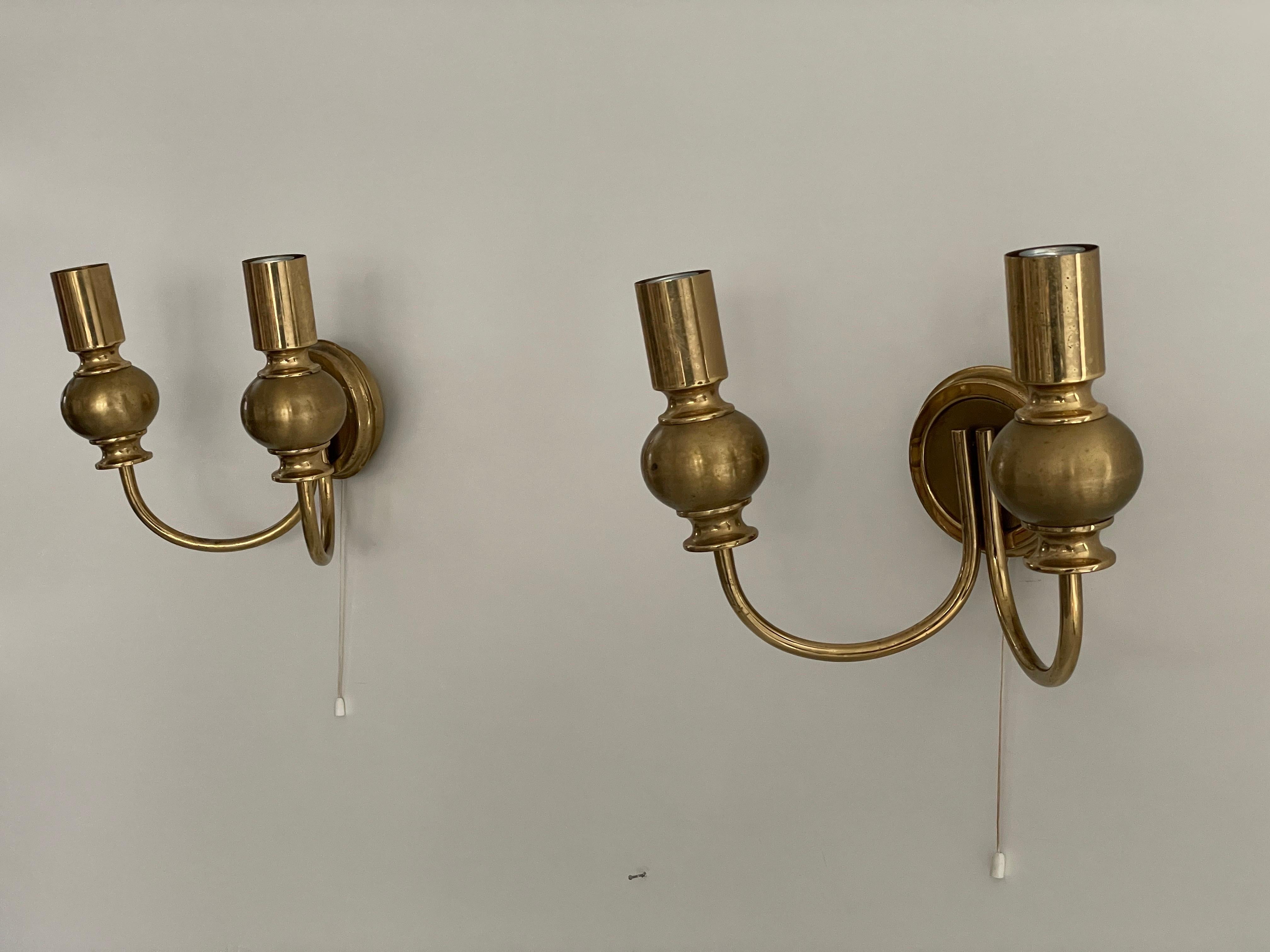 Mid-20th Century Atomic Design Brass Pair of Sconces by N Leuchten, 1950s, Germany For Sale