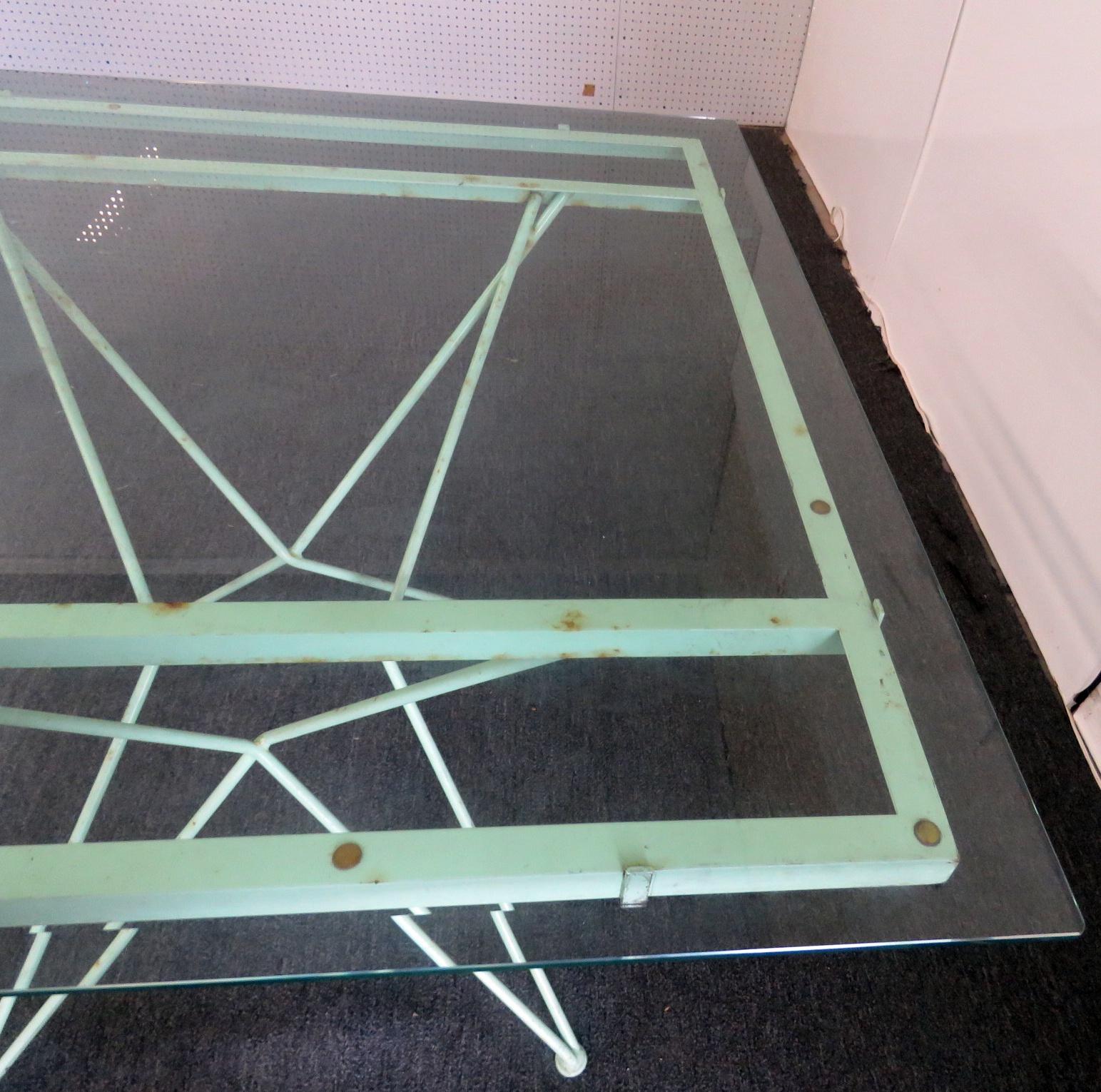 Beveled Italian Mid Century Modern Atomic Design Green Paint Patio Table