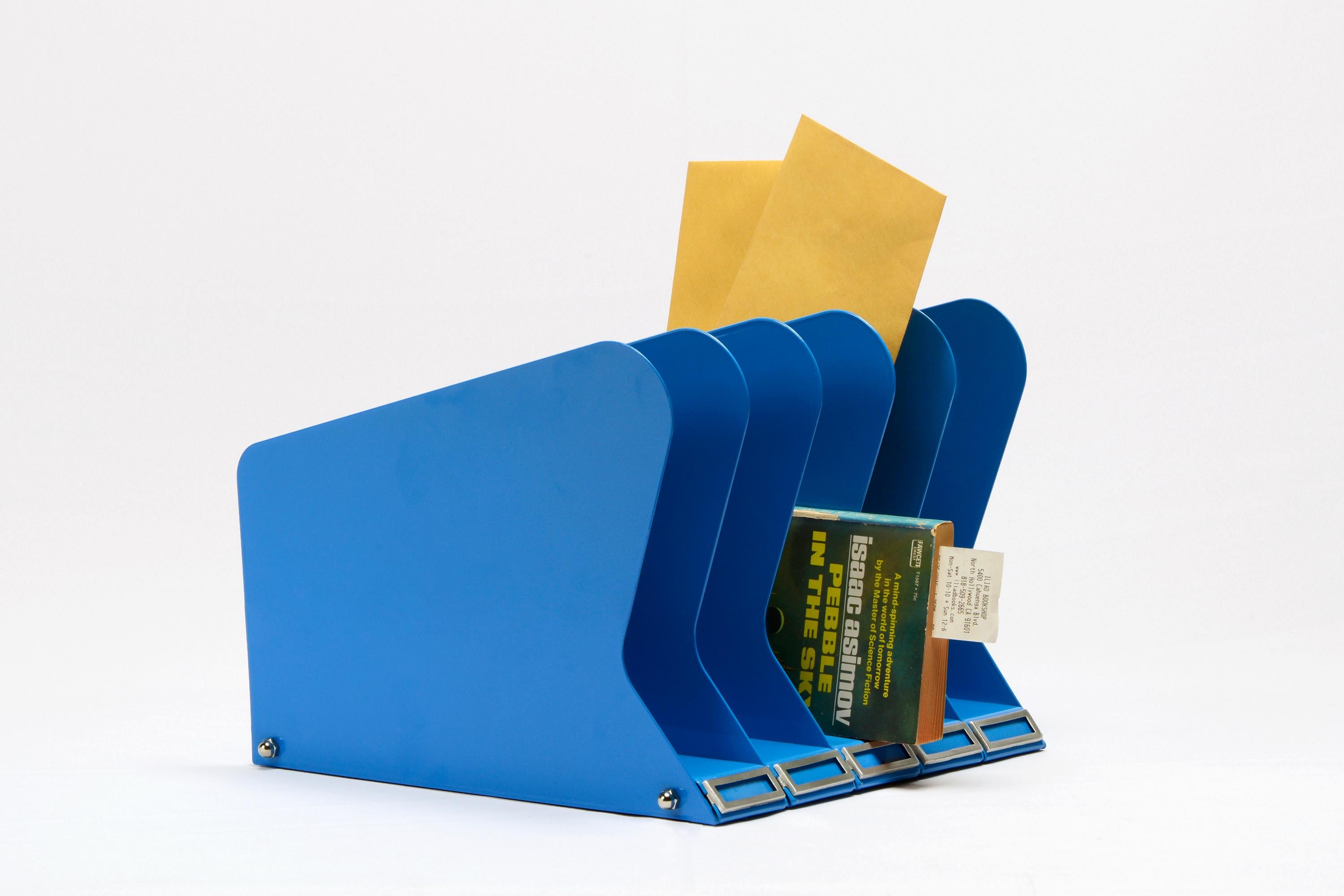 Uncommon and totally cool 1950s file organizer. We don't come by this Space Age style often! Refinished in a pop of 