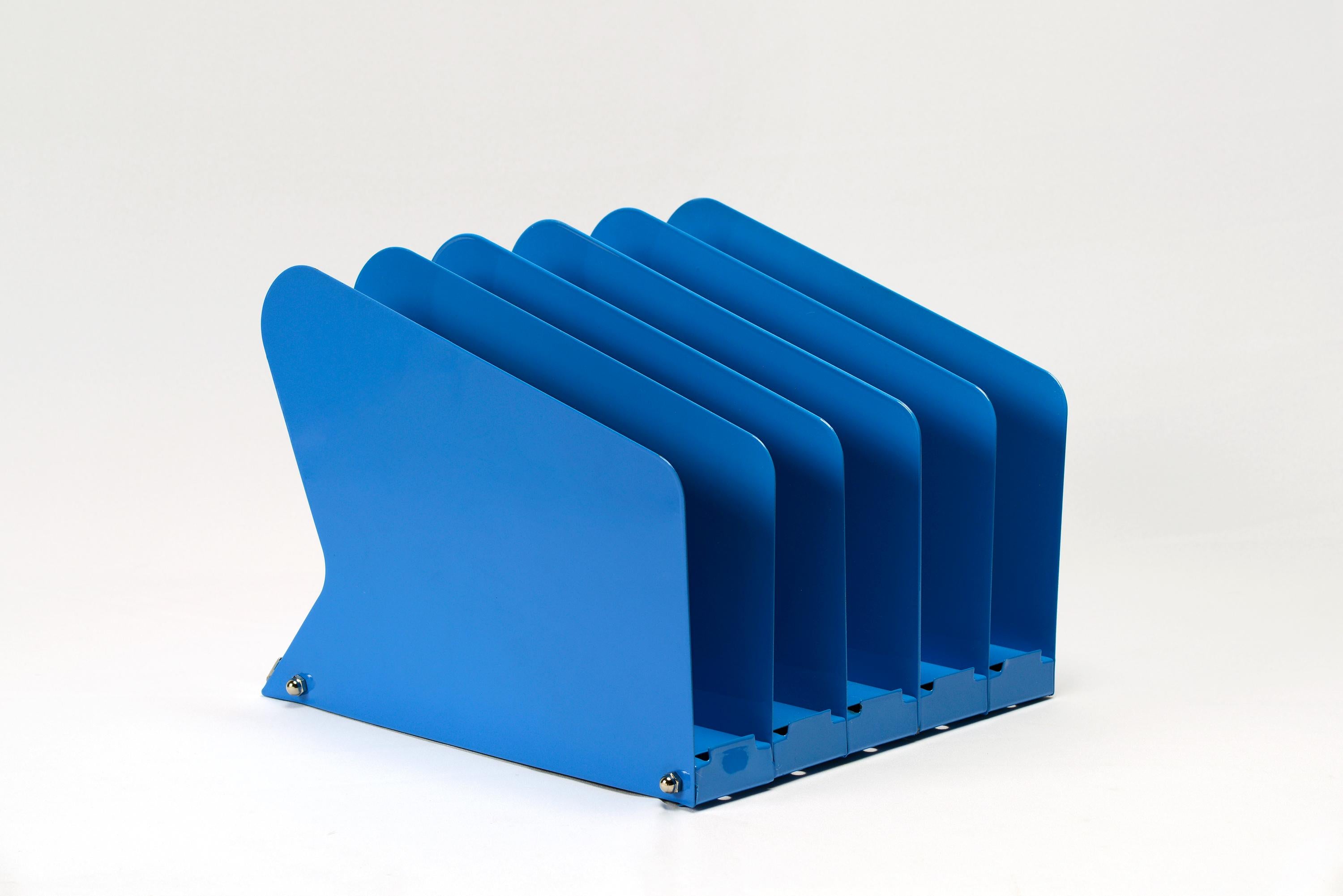 Mid-Century Modern Atomic Desktop Memo or File Holder, Refinished in Blue