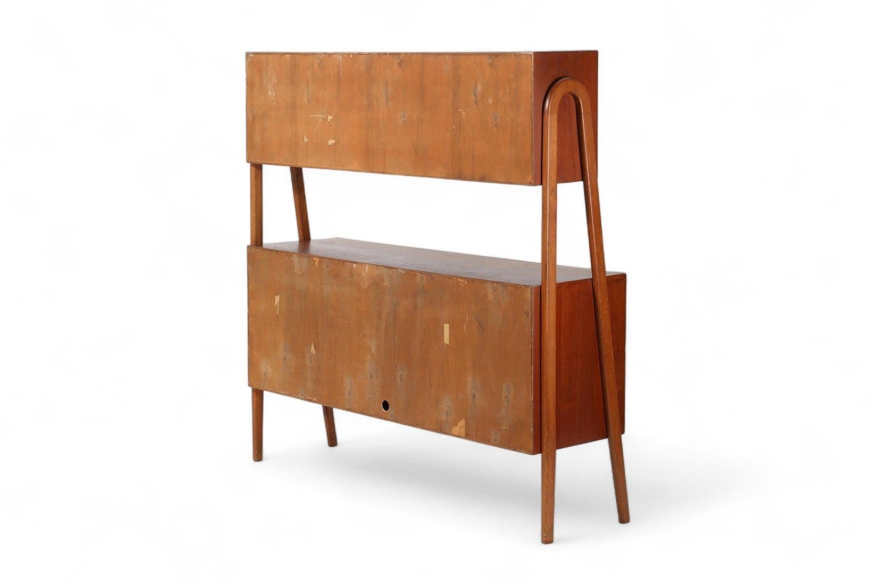 Mid-Century Modern Atomic Double Tiered High Sideboard in Teak For Sale