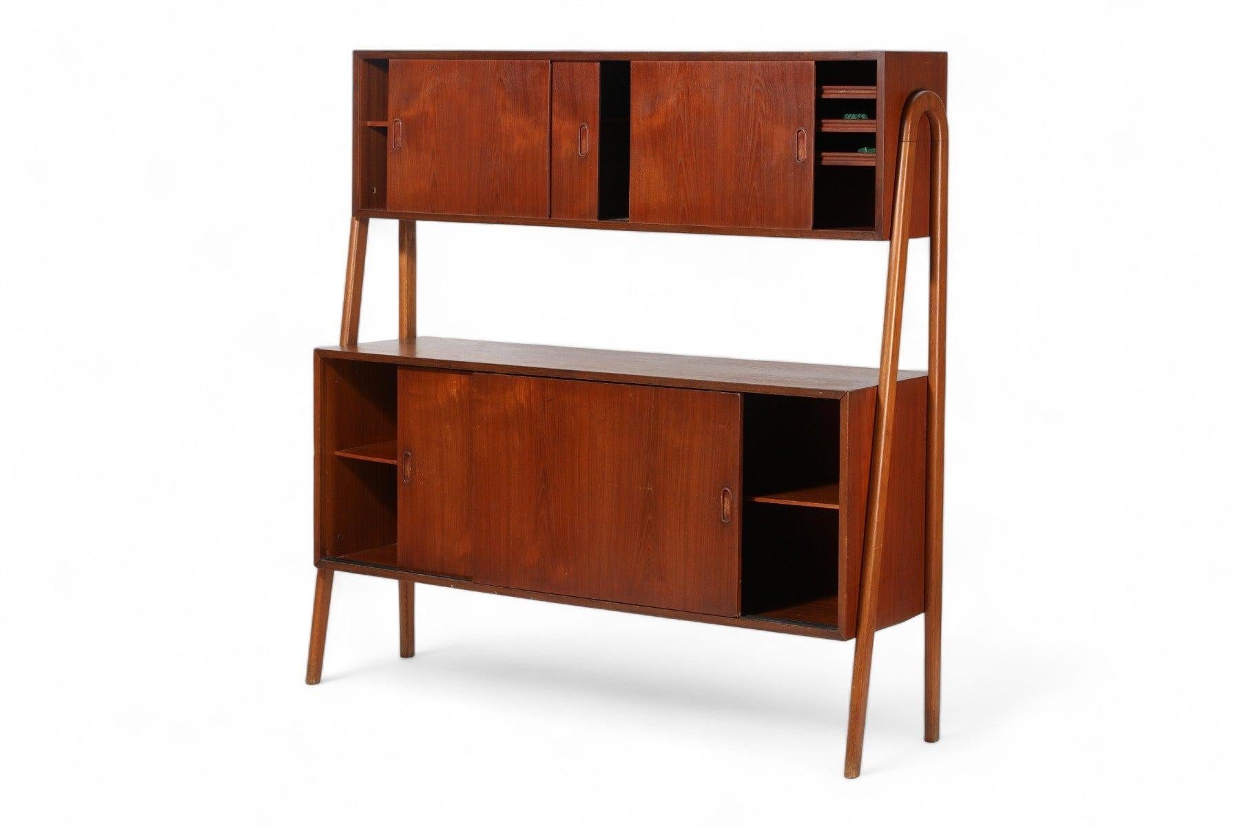 Atomic Double Tiered High Sideboard in Teak In Good Condition For Sale In Berkeley, CA