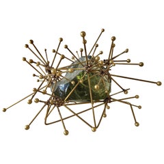 Atomic Explosion Brass and Raw Glass Block Sculpture