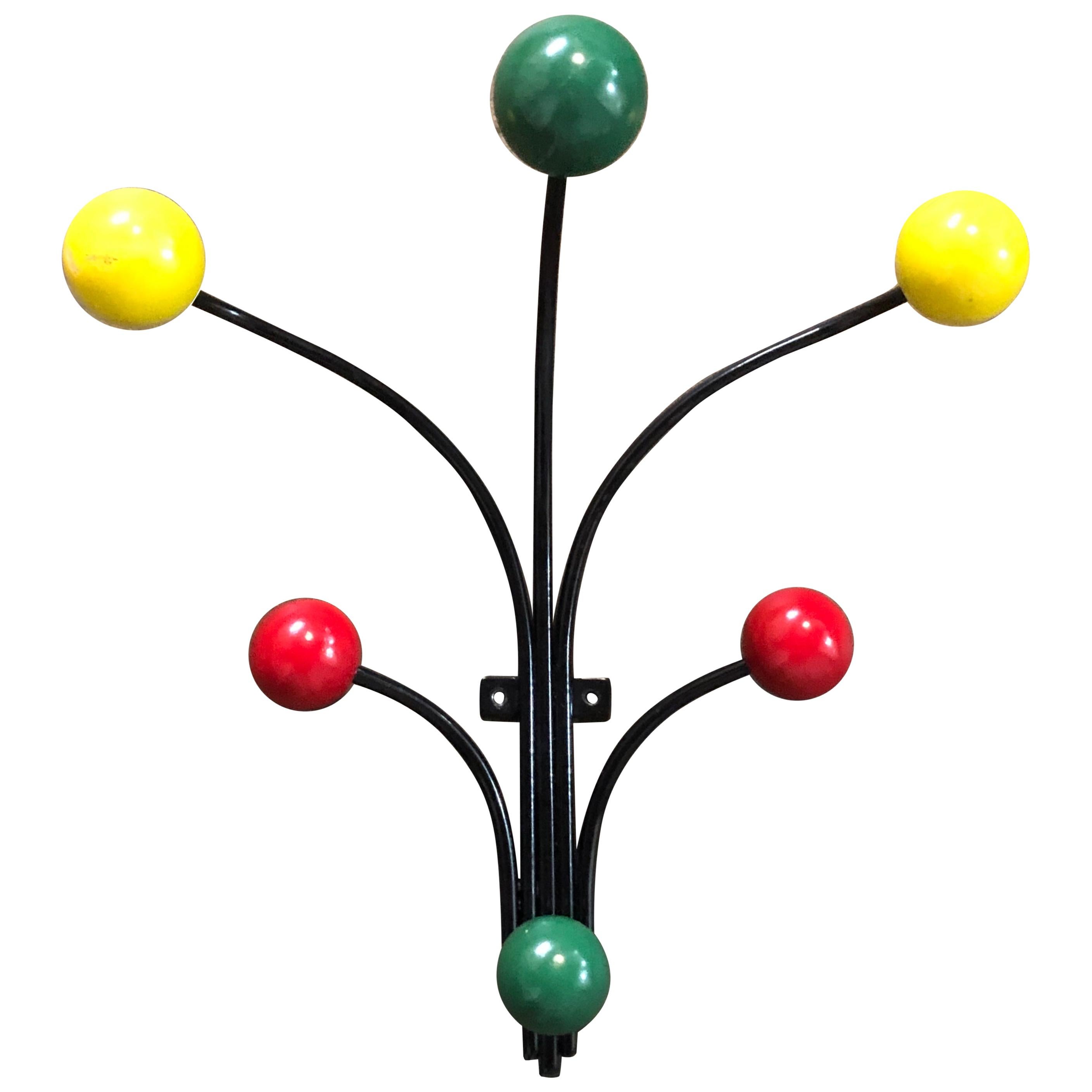 Atomic French Style Coat Rack Hanger with Colored Accents