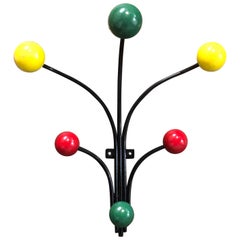 Vintage Atomic French Style Coat Rack Hanger with Colored Accents