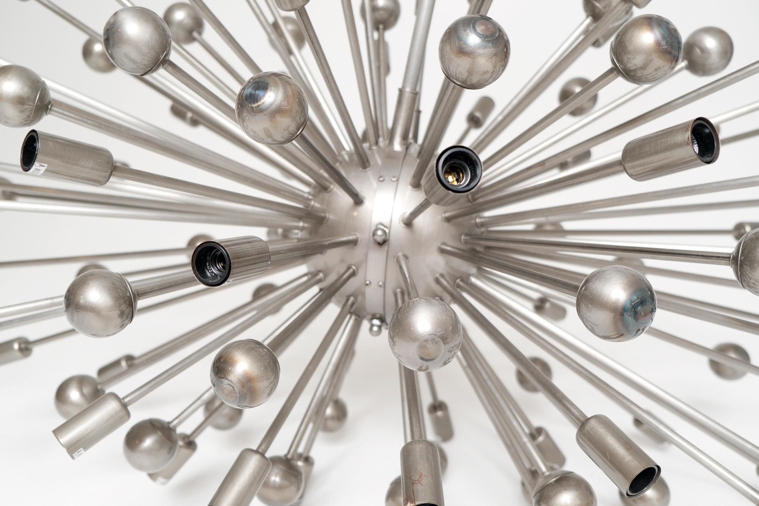 Atomic Inspired Brushed Nickel Sputnik Chandelier with 54 Bulb Sockets Estadounidense en venta