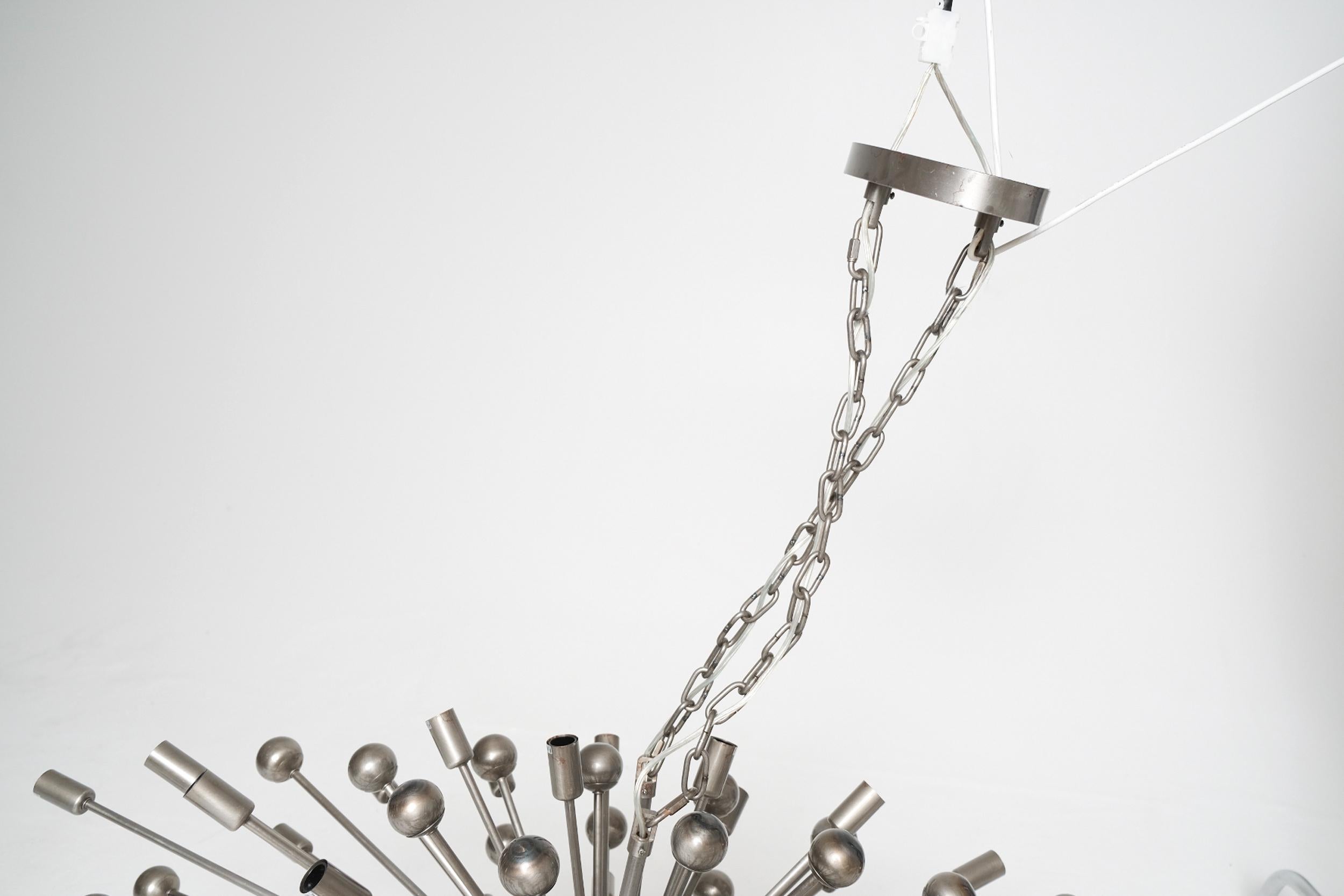 Atomic Inspired Brushed Nickel Sputnik Chandelier with 54 Bulb Sockets en venta 1