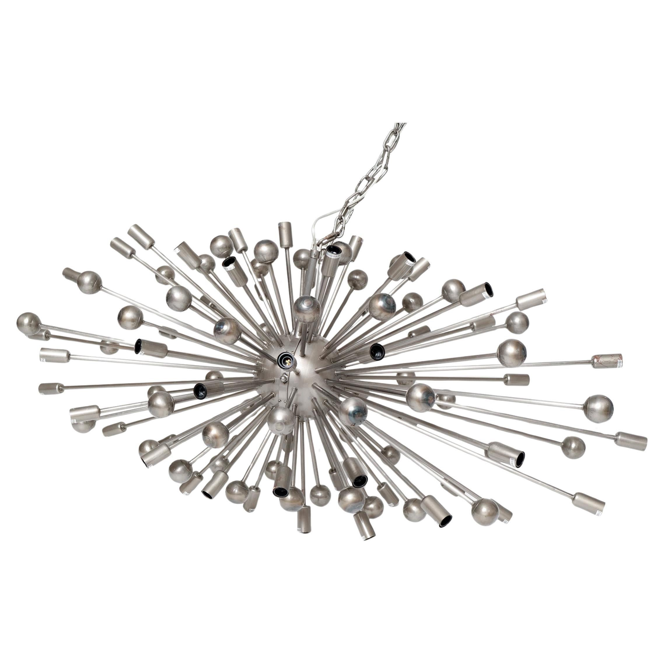 Atomic Inspired Brushed Nickel Sputnik Chandelier with 54 Bulb Sockets en venta