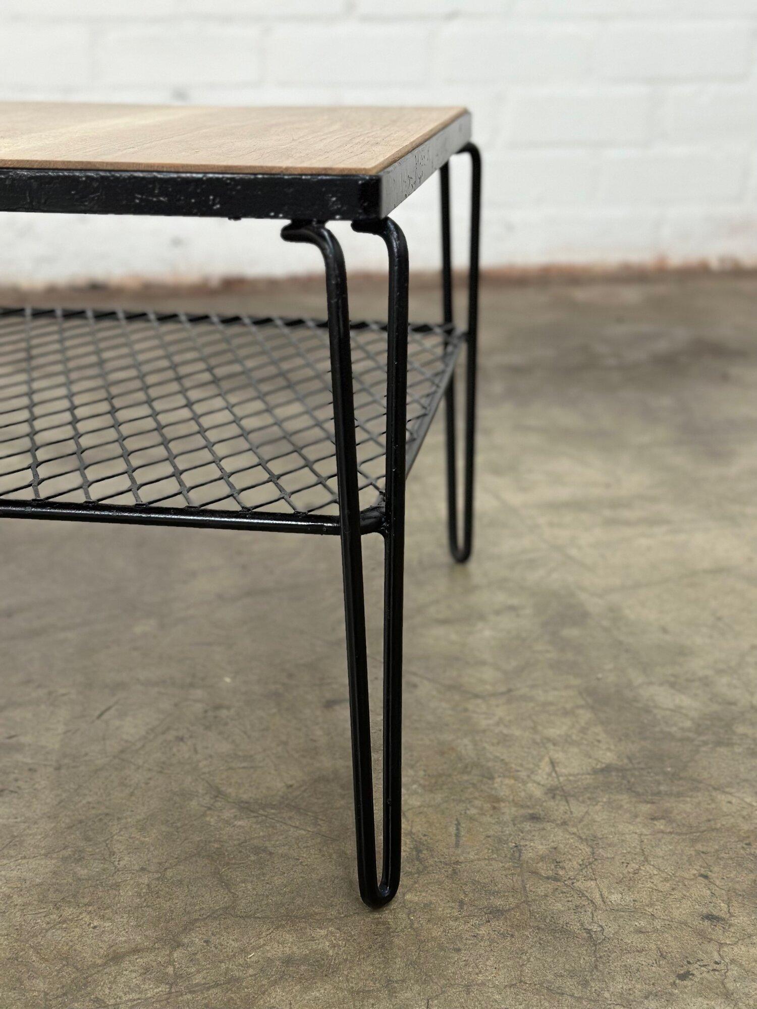 Contemporary Atomic iron and oak coffee table For Sale
