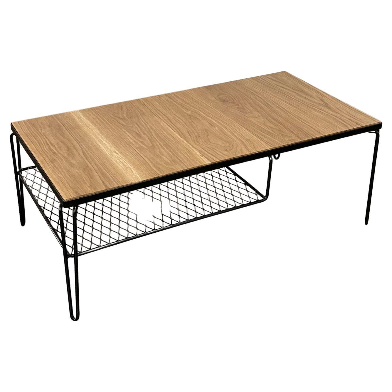 Atomic iron and oak coffee table For Sale