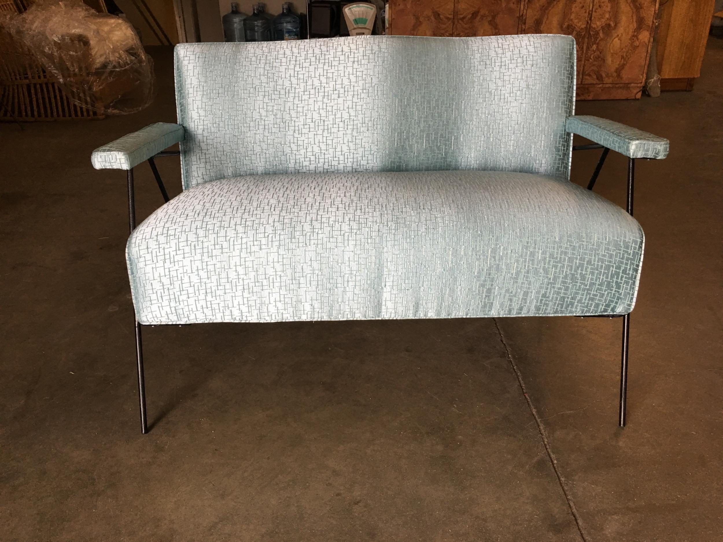 Mid-Century Modern Atomic Midcentury Loveseat Sofa with Iron Legs