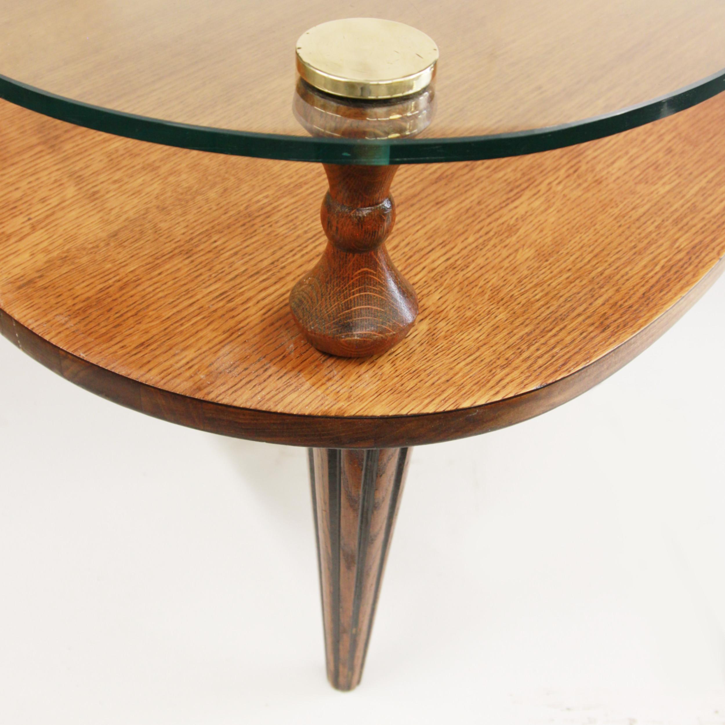 American Atomic Mid Century Modern Biomorphic Kidney Shaped Glass & Oak Coffee Table For Sale