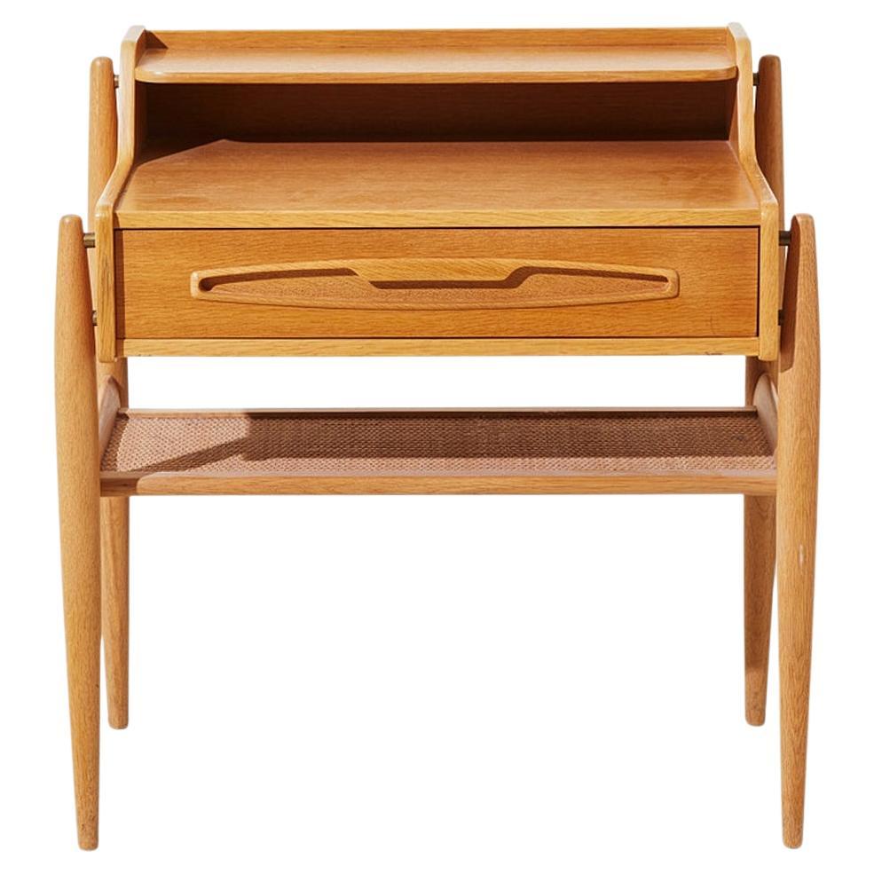 Atomic Modern Nightstand in Oak with Cane Rack