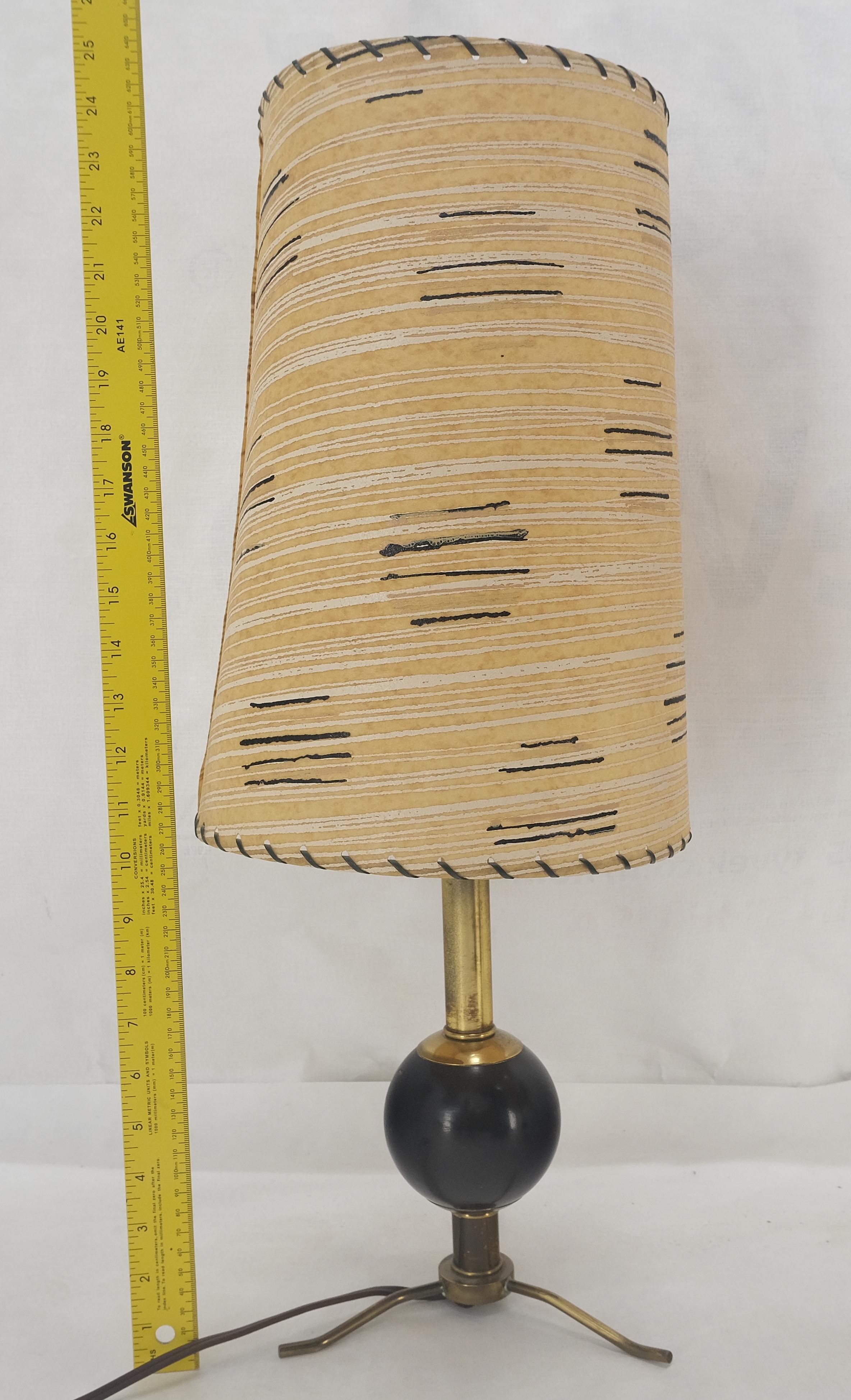 Atomic Nucleus Ball Shape on Brass Tripod Legs Stitched Shades Table Lamps MINT! 7
