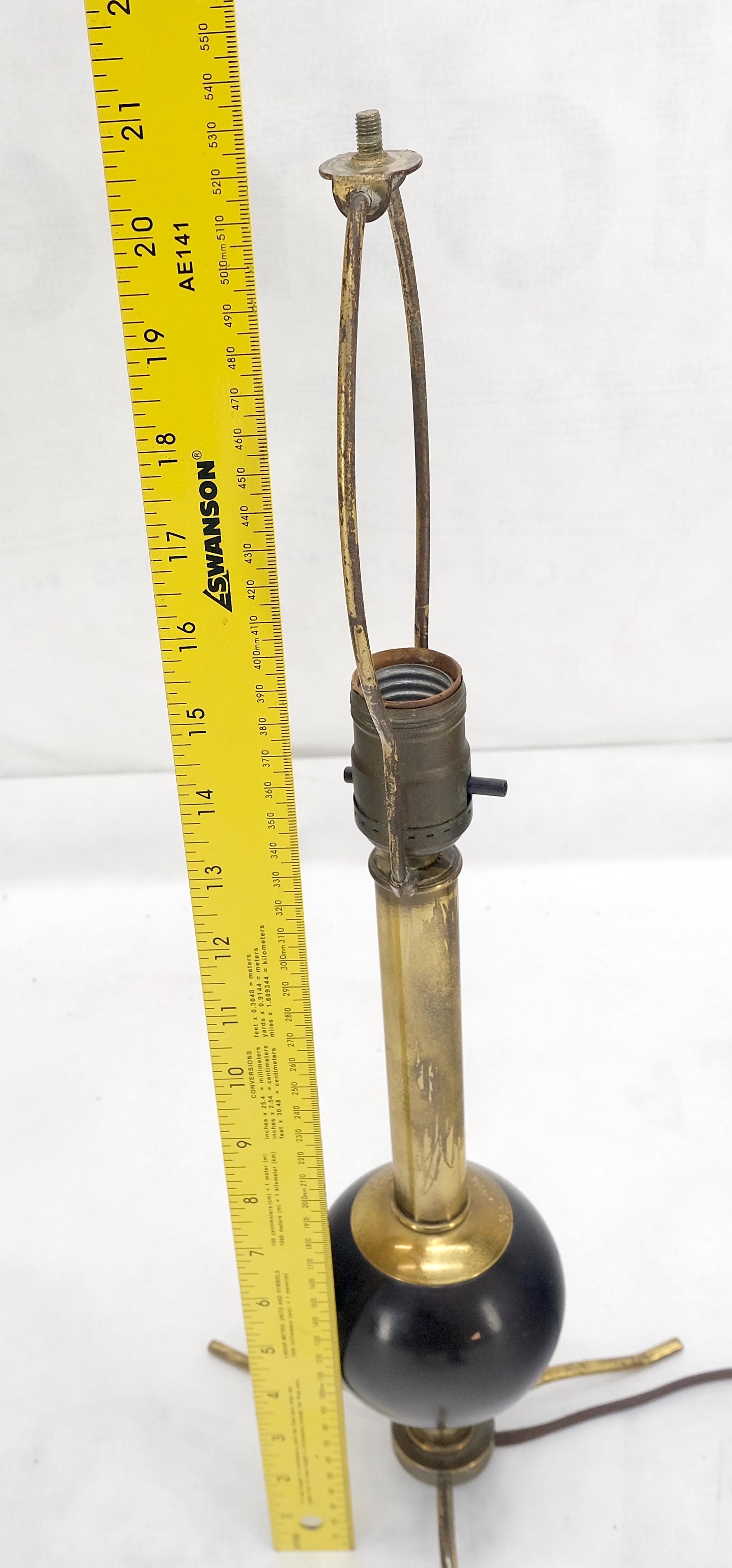 American Atomic Nucleus Ball Shape on Brass Tripod Legs Stitched Shades Table Lamps MINT!