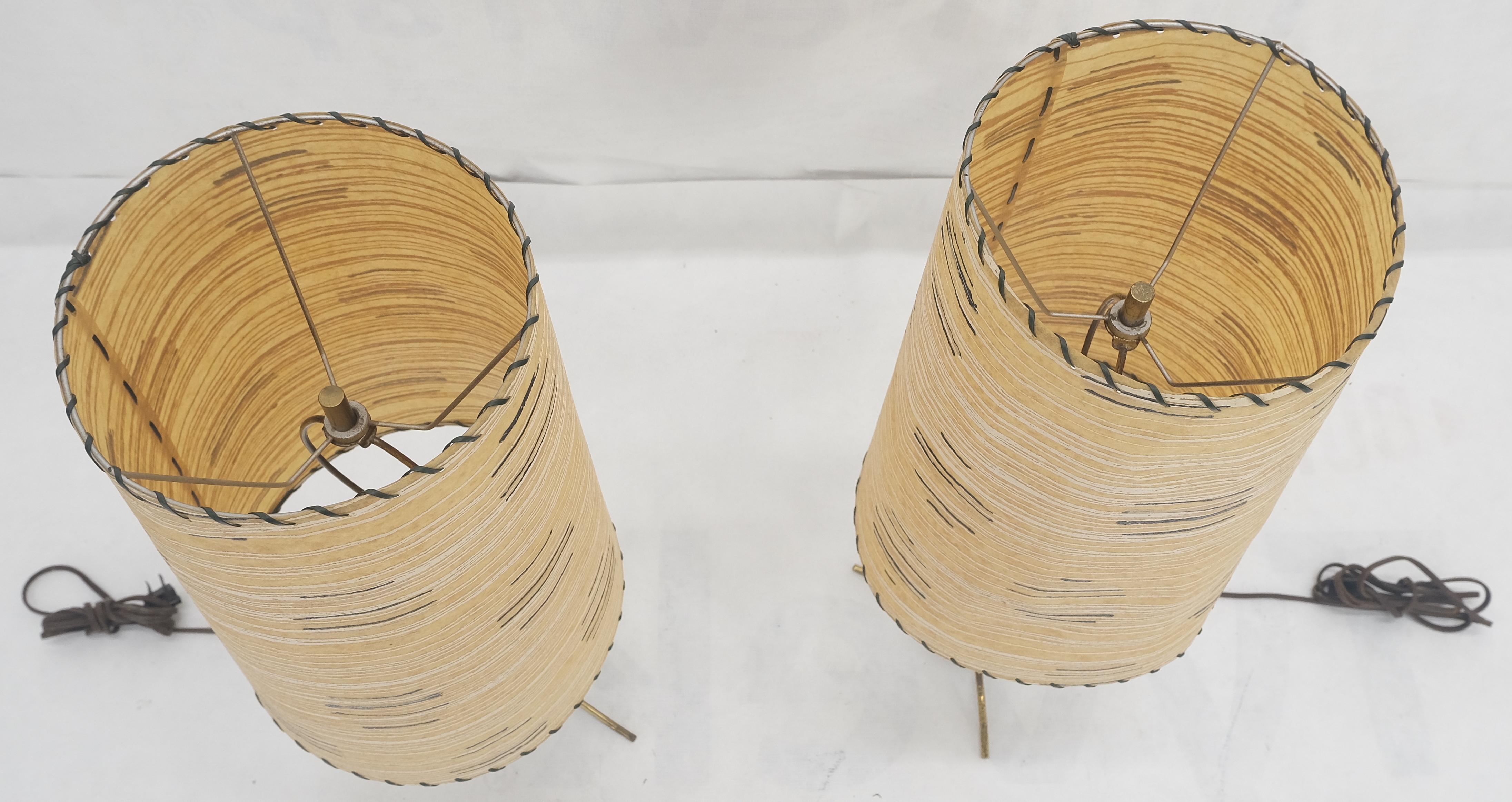 Atomic Nucleus Ball Shape on Brass Tripod Legs Stitched Shades Table Lamps MINT! In Good Condition In Rockaway, NJ