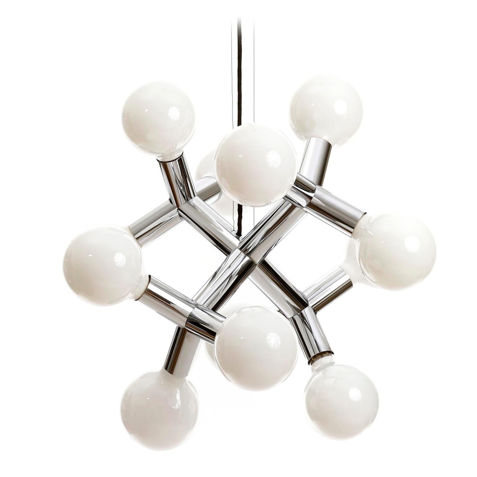 Atomic Pendant Light Chandelier by Kalmar, Polished Chrome, 1970s, One of Four For Sale 1