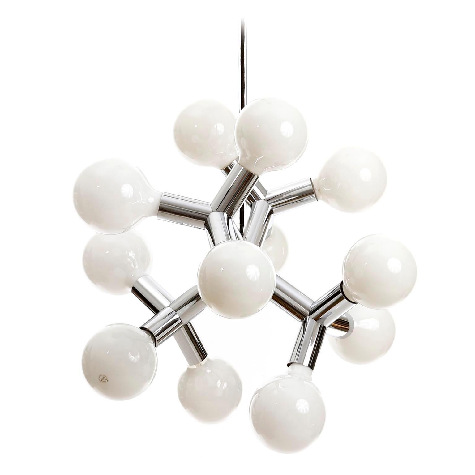 Atomic Pendant Light Chandelier by Kalmar, Polished Chrome, 1970s, One of Four For Sale 2