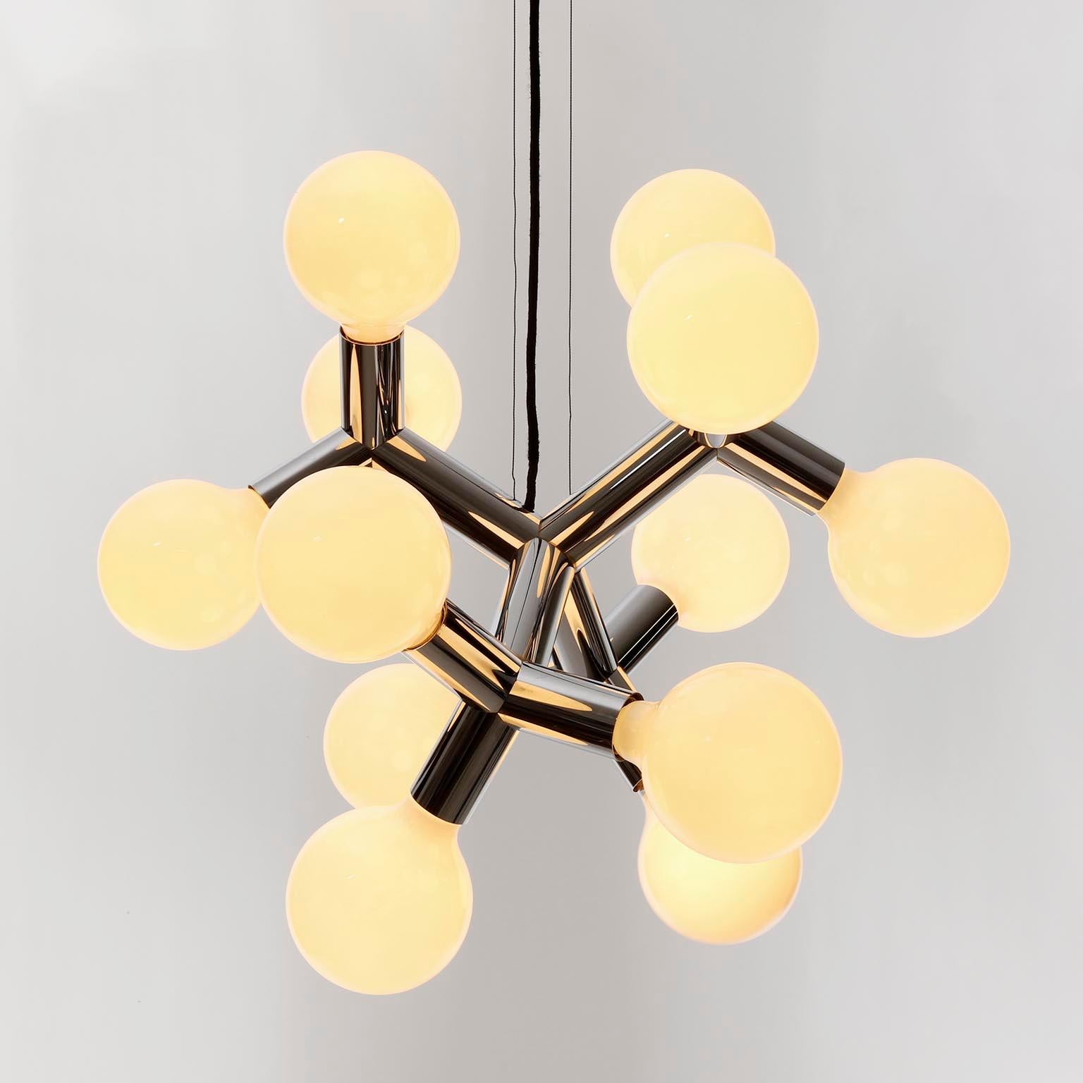 Atomic Pendant Light Chandelier by Kalmar, Polished Chrome, 1970s, One of Four For Sale 3