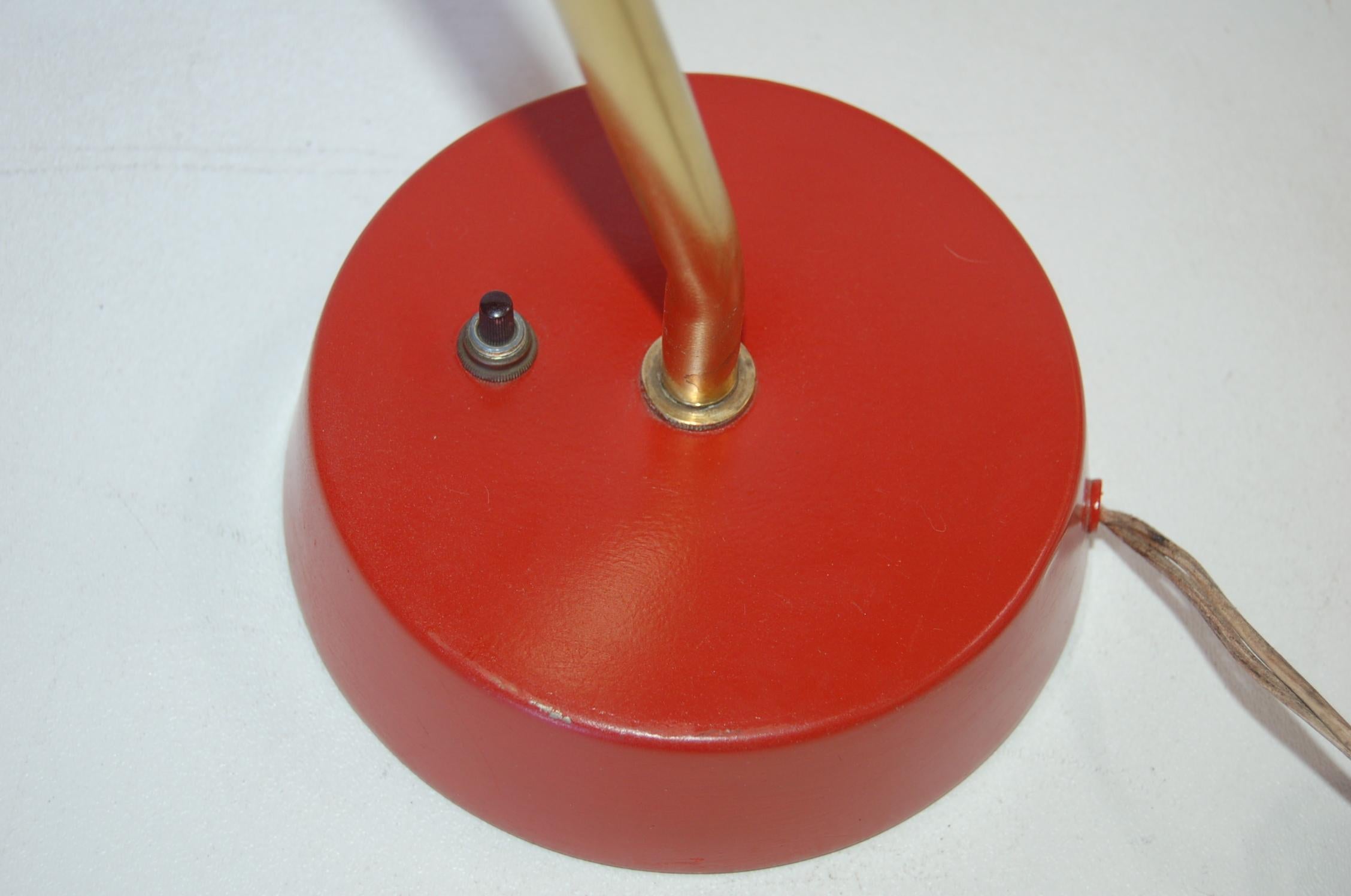 American Atomic Red Enamel Bras Bullet Desk Table Lamp